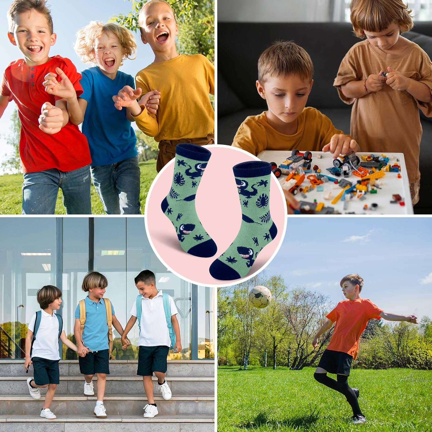 Thumbnail 6 de PUTUO Chaussettes en coton pour enfant garçon – 5 paires avec motifs dinosaures et animaux