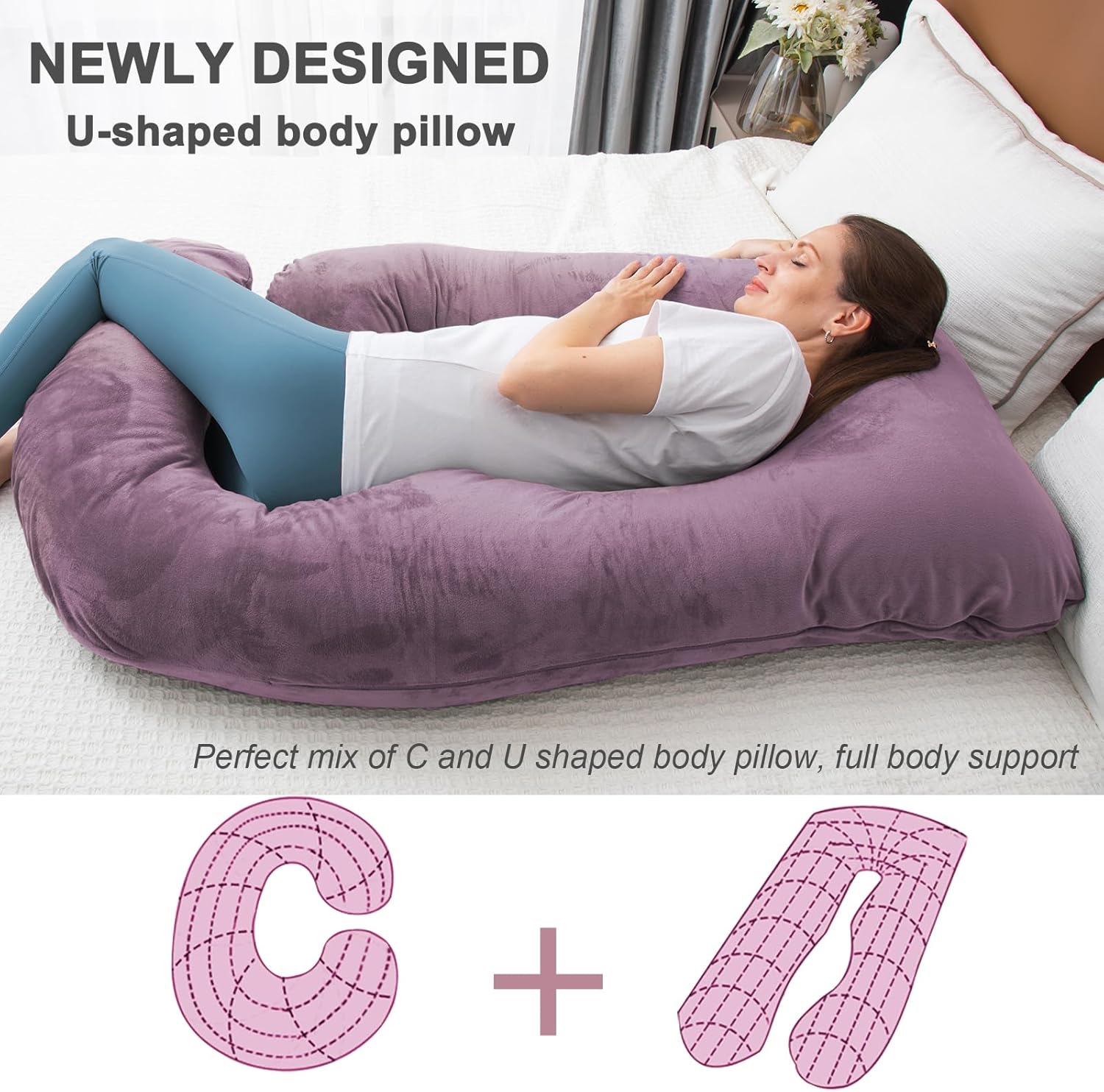 Thumbnail 4 de TaiBest U Shaped Full Body Pregnancy Pillow with Removable Cover – 55 Inch for Maternity Support