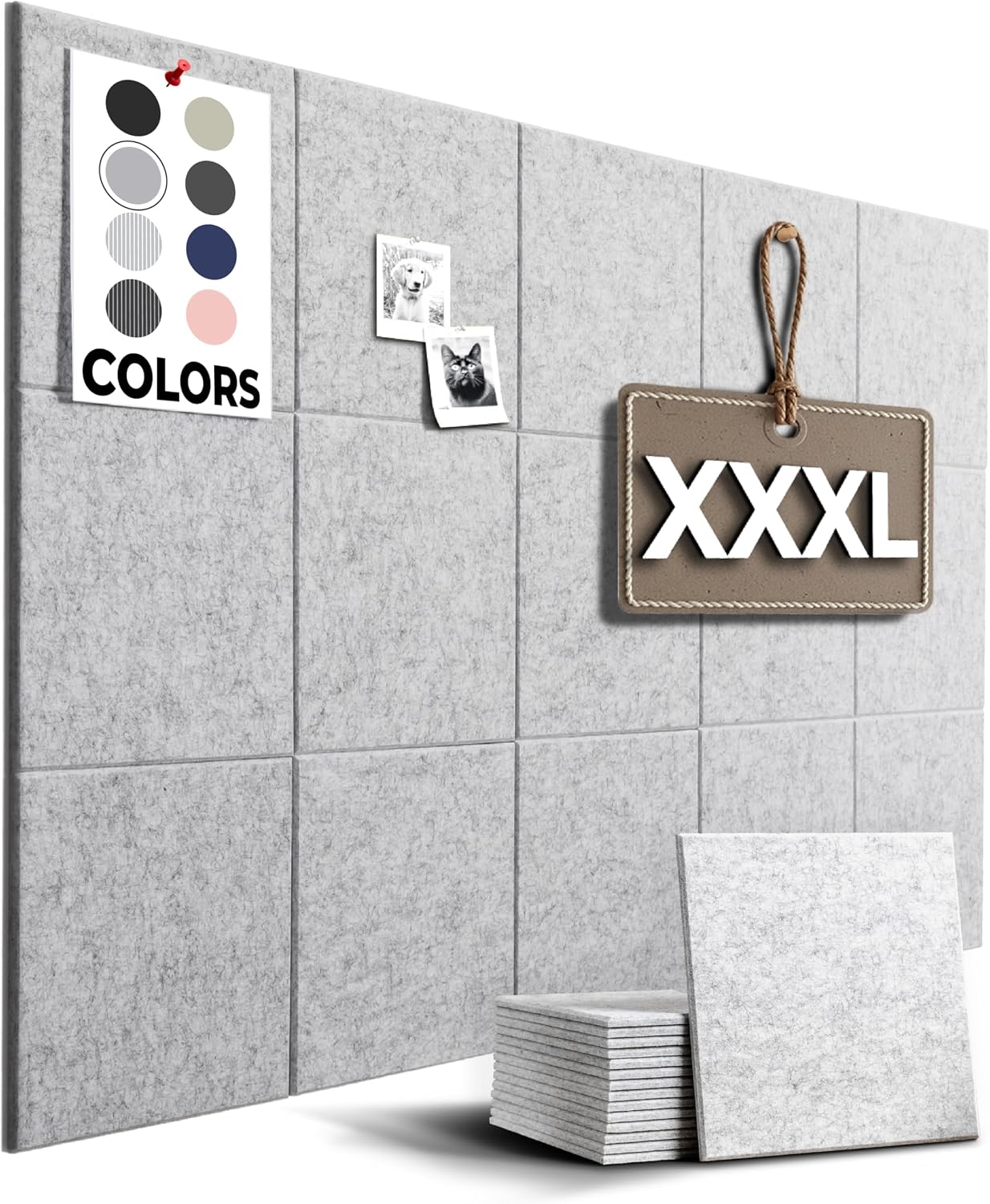 Detalle de WallHero 15x_12inch Felt Bulletin Board Tiles, 15-Pack, Gray Marble