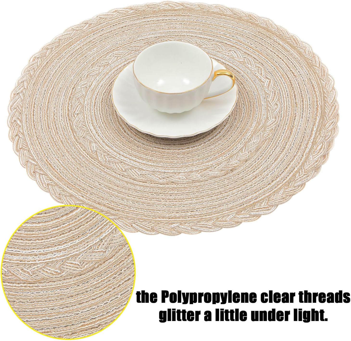 Thumbnail 6 de SHACOS round placemats set of 6 braided woven table mats (beige)