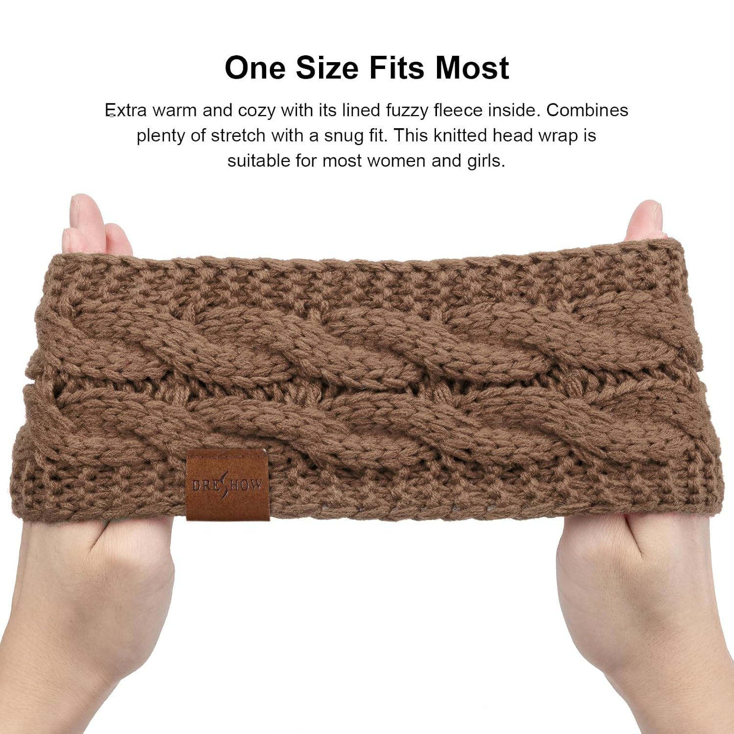 Detalle de DRESHOW Damen Warm Gestricktes Stirnband mit Fleecefutter – elastischer Ohrenwärmer, doppellagig
