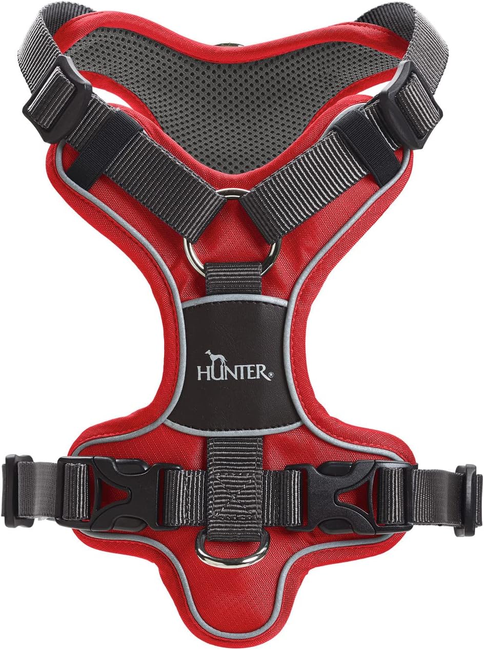 Detalle de Hunter DIVO Hundegeschirr XS 34–47 cm rot/grau – Ergonomisch, reflektierend und vielseitig einsetzbar