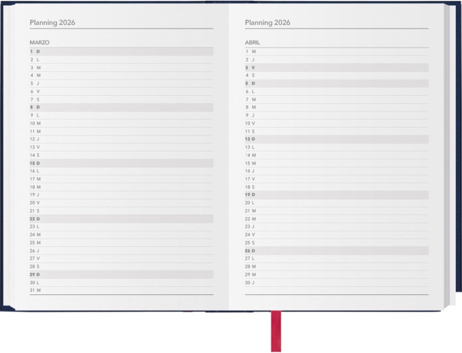 Thumbnail 3 de Dohe Agenda 2026 Jour par Page – Format A5 (14x20 cm), Couverture rigide, Notation en Espagnol