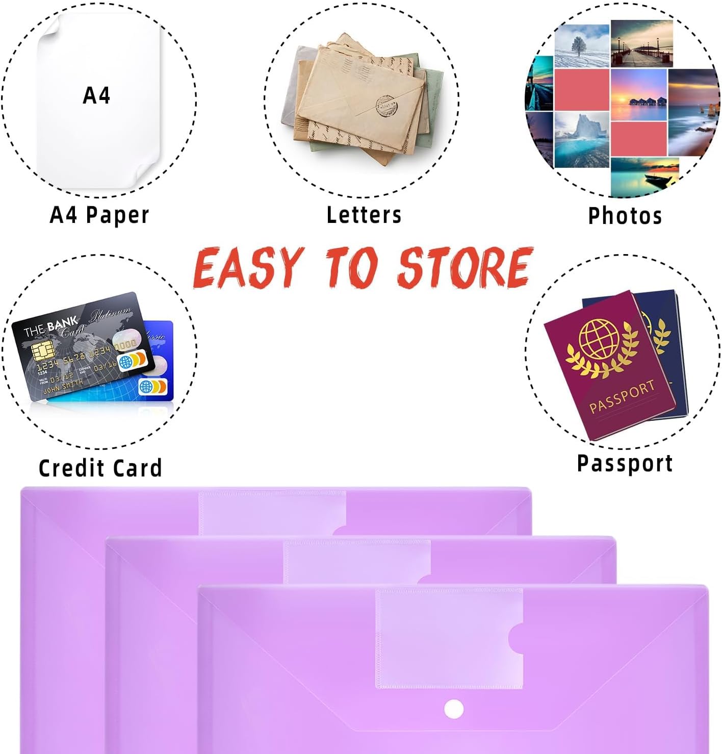 Thumbnail 6 de 30Pack A4 Plastic Popper Wallets with Pockets – Durable Snap-Button Document Folders (Purple)