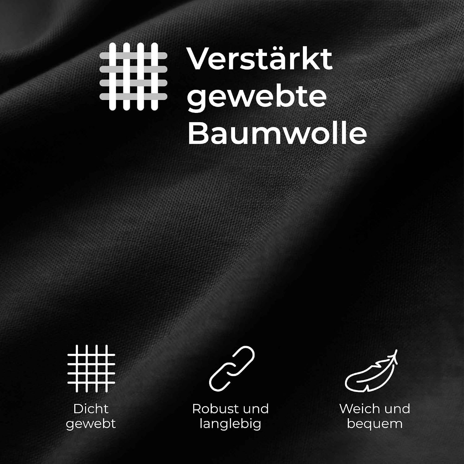 Detalle de Dreamzie Kissenbezug 40 x 80 Renforcé Baumwolle (2er-Set) – Schwarz, dicht gewebt mit 57 Fäden/cm²