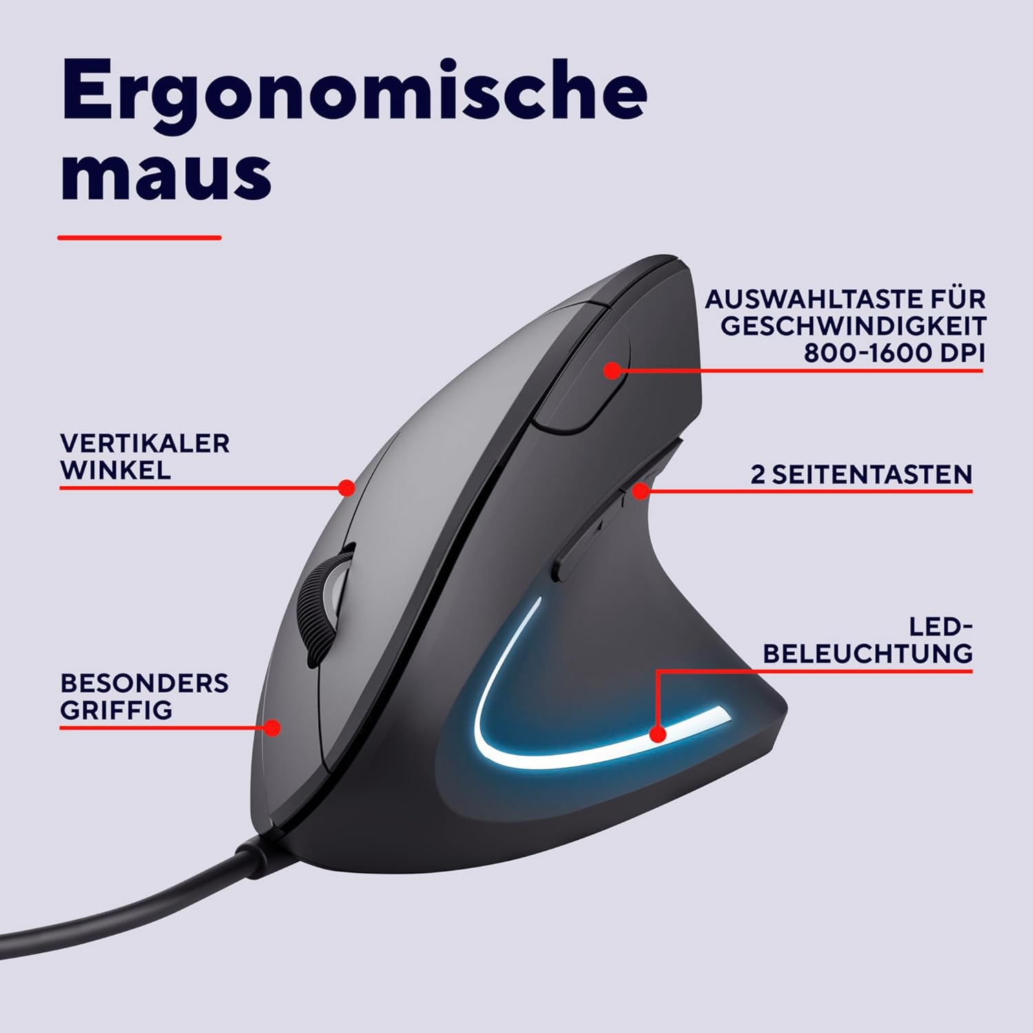 Thumbnail 1 de Trust Verto Vertikale Ergonomische Maus 1000 DPI