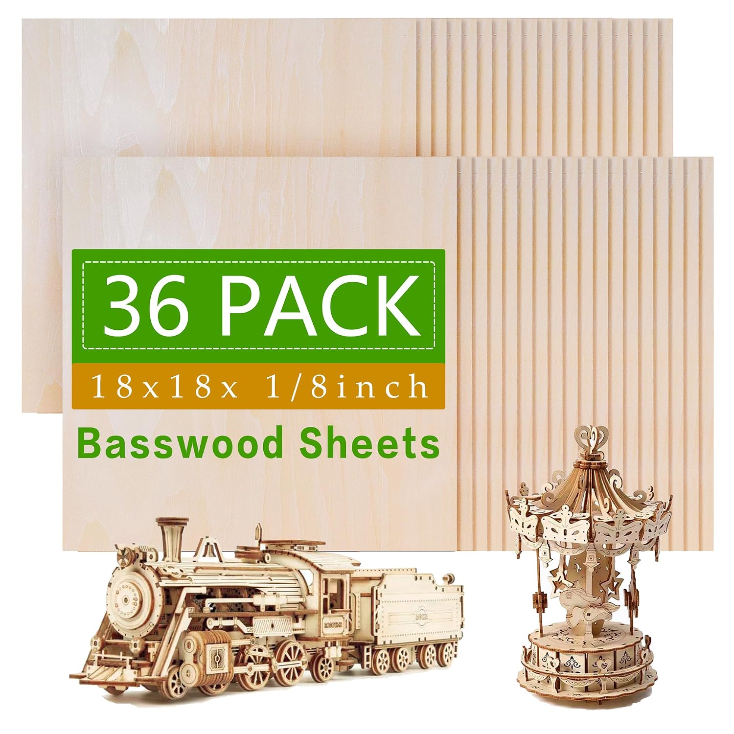 Detalle de Mtalluste Basswood Sheets, 36-Pack 3mm Unfinished Wood for Crafts
