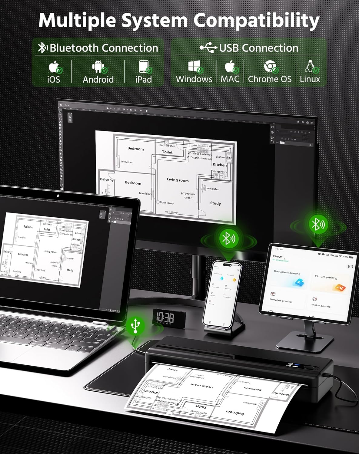 Thumbnail 2 de BORN4SHIP PB821 Portable Wireless Printer: Inkless On‑the‑Go Printing