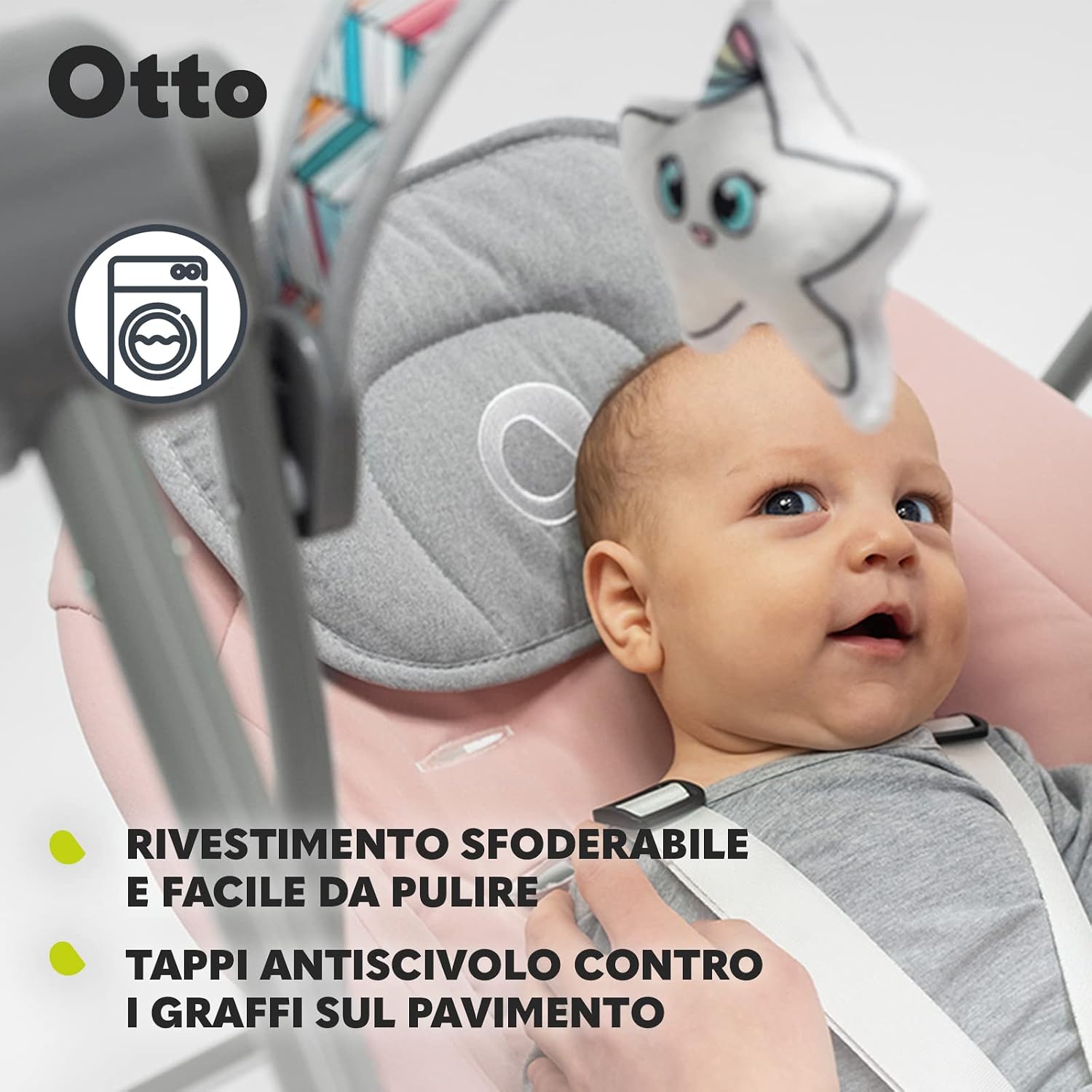 Thumbnail 6 de Lionelo Otto: Dondolo per Neonati e Bambini fino a 9 kg, con 4 Suoni Naturali, 5 Velocità, Cinture a 5 Punti e Posabilità Portatile