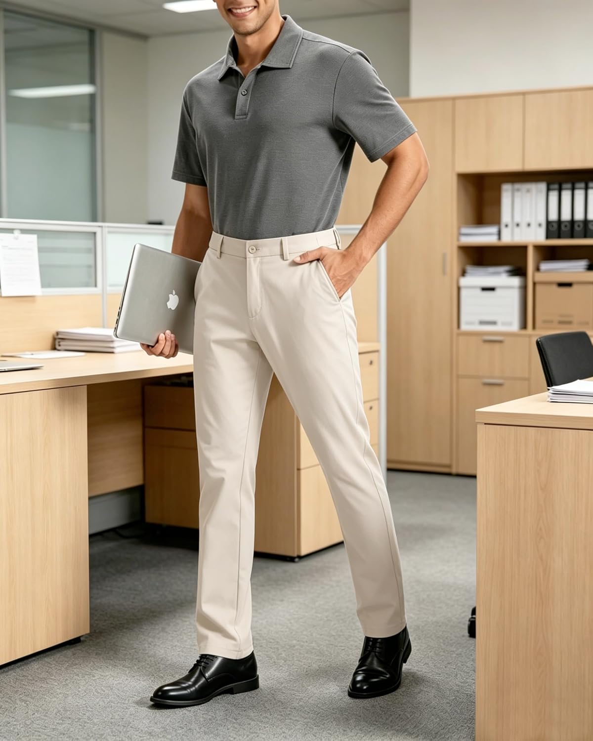 Detalle de Mens Golf Pants Lightweight Quick Dry Anti-Slip Work Dress Pants 30/32/34 Stretch Casual Slacks with 4 Pockets