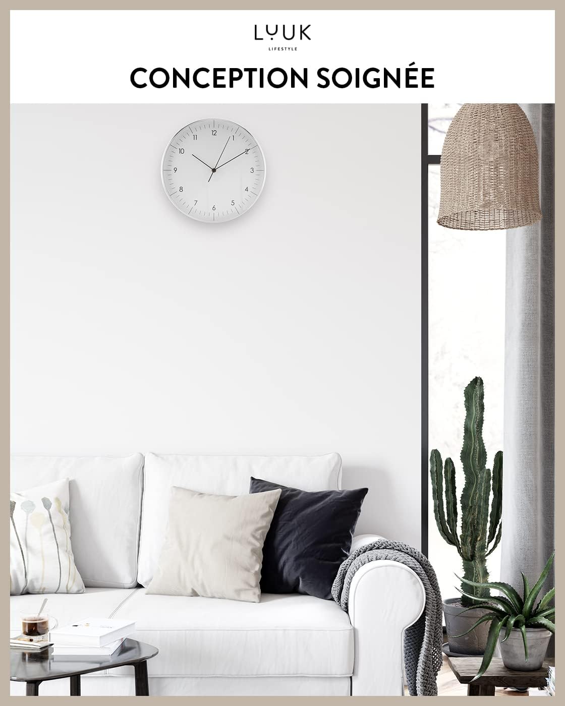 Thumbnail 5 de LUUK LIFESTYLE Horloge murale silencieuse moderne avec trotteuse (31 cm) — Blanc et argent