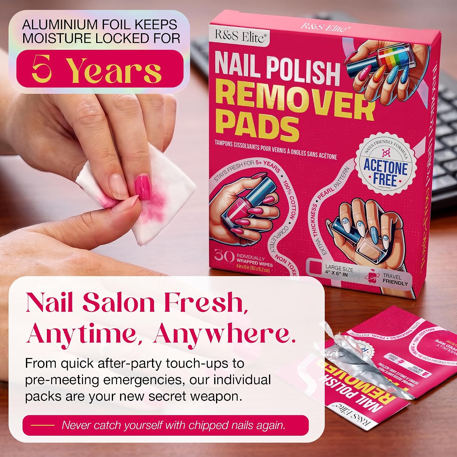 Thumbnail 6 de R&S ELITE XL Nail Polish Remover Wipes, Non-Acetone, 4 x 6 in, 30 Count