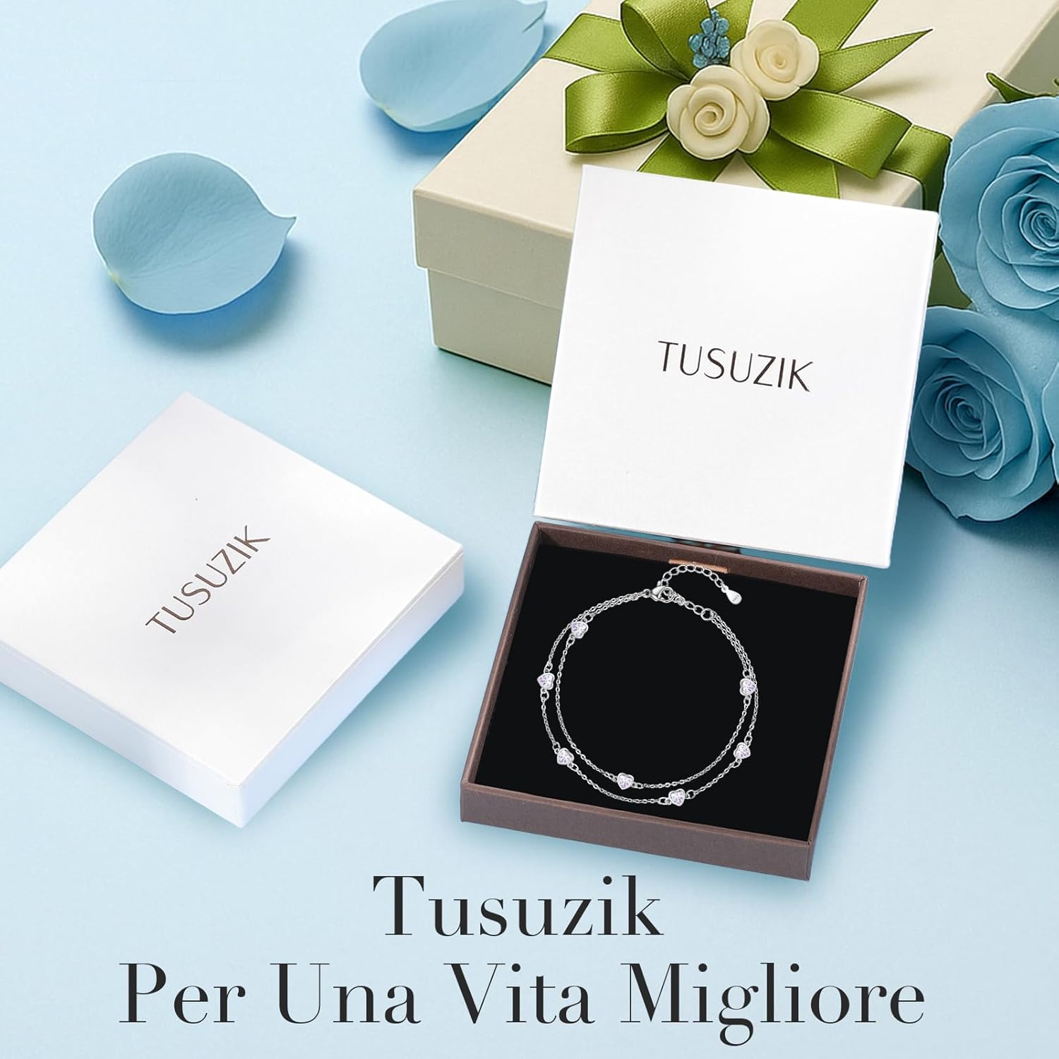Thumbnail 3 de Tusuzik Bracciale in argento 925 con cuore doppio, pietra di compleanno e zirconi
