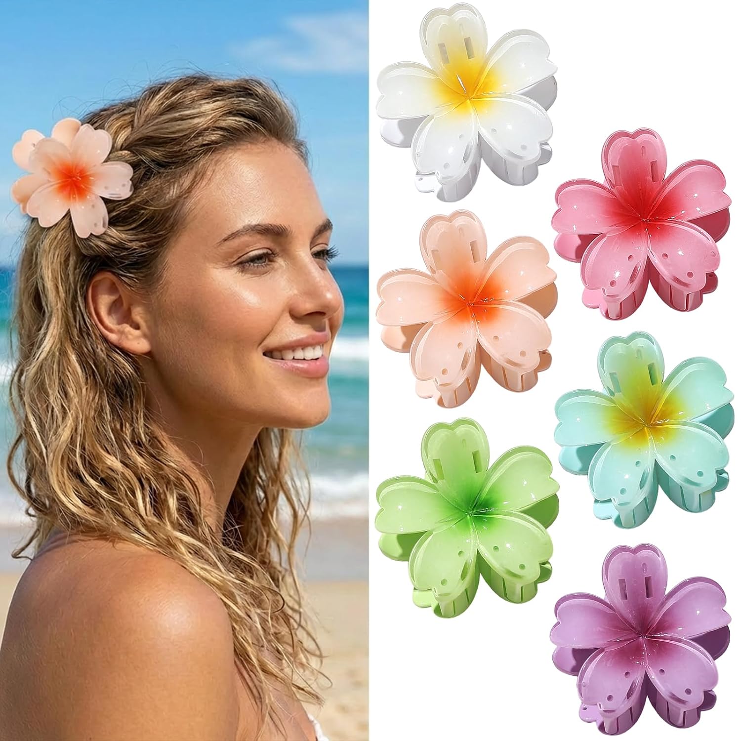Thumbnail 1 de SMKSL 6-Piece Hawaiian Flower Hair Claw Clips for Women