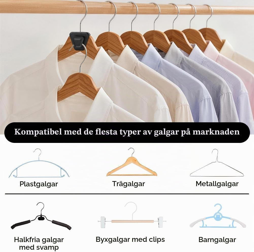 Detalle de Ainiv 20 rymdbesparande galgkrokar i svart ABS, upp till 2,5 kg per krok