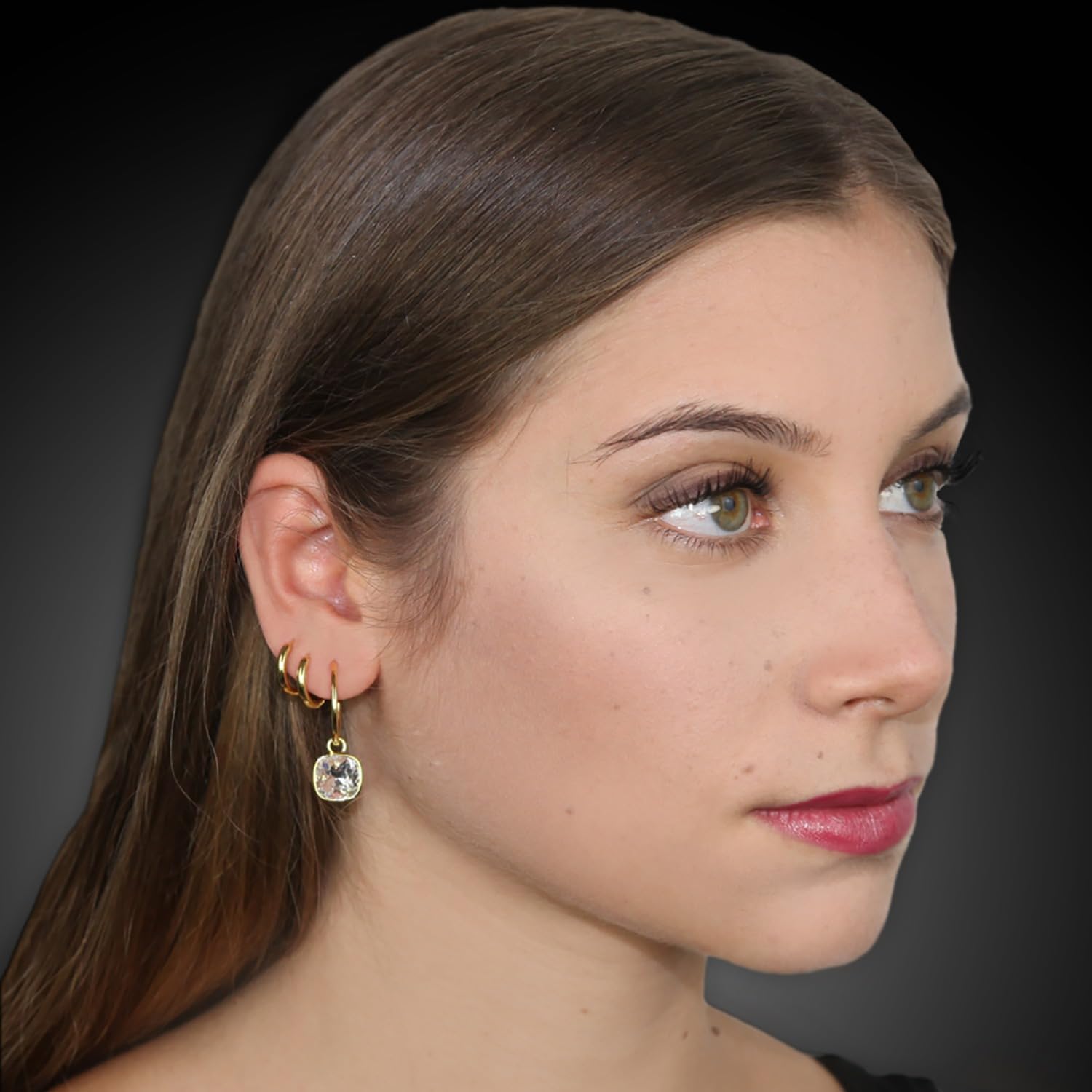 Detalle de Rosegold Creolen mit Anhänger – 925 Sterling Silber, Rosegold-Auflage & Marken Kristalle
