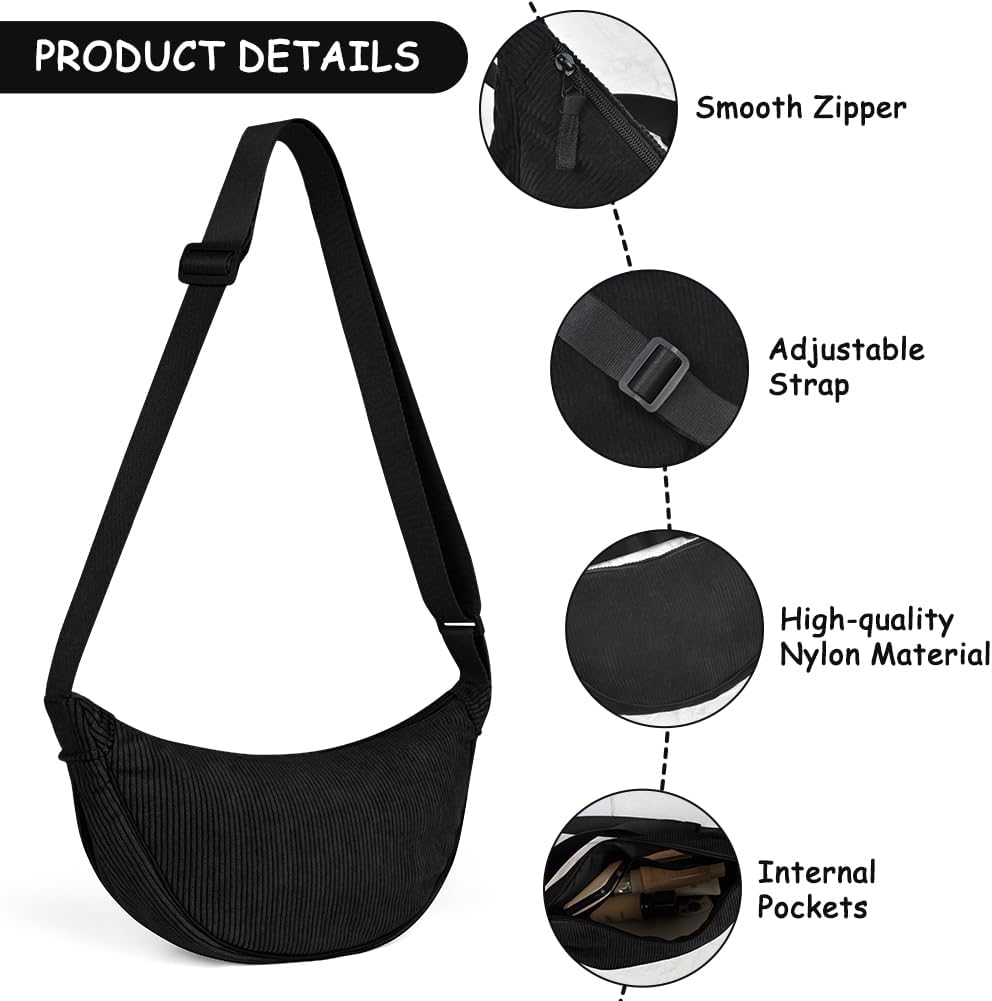Thumbnail 5 de Aucuu Borsa a Tracolla in Nylon a Mezzaluna (messenger crossbody) con tracolla regolabile