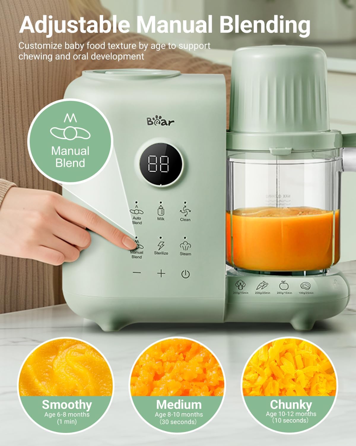 Detalle 1 de Bear SJJ-M03P1-GREEN Baby Food Maker with Dual-Layer Steam Baskets