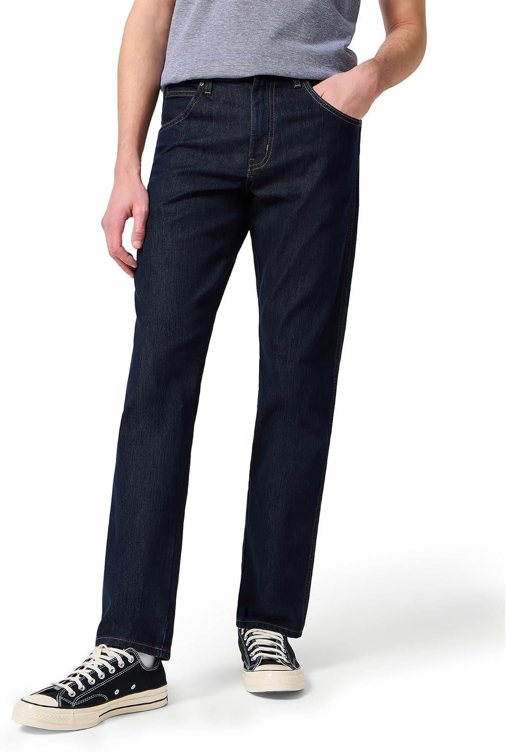 Detalle de Wrangler Durables Regular Fit – męskie jeansy stretch, stone washed, 5 kieszeni