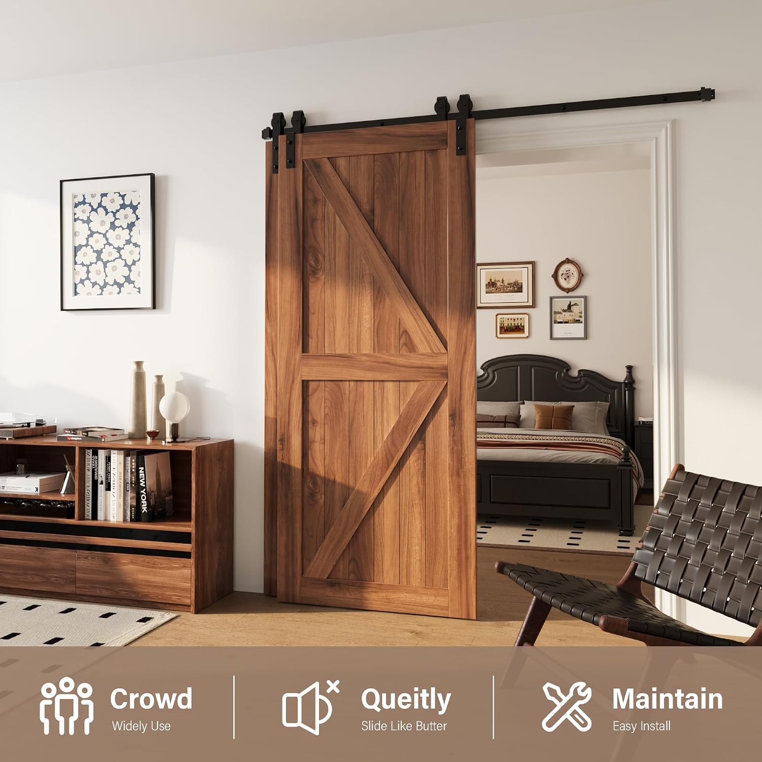 Thumbnail 1 de WINSOON 4995-GCM1-1 Bypass Barn Door Hardware Kit, Single Track, Black