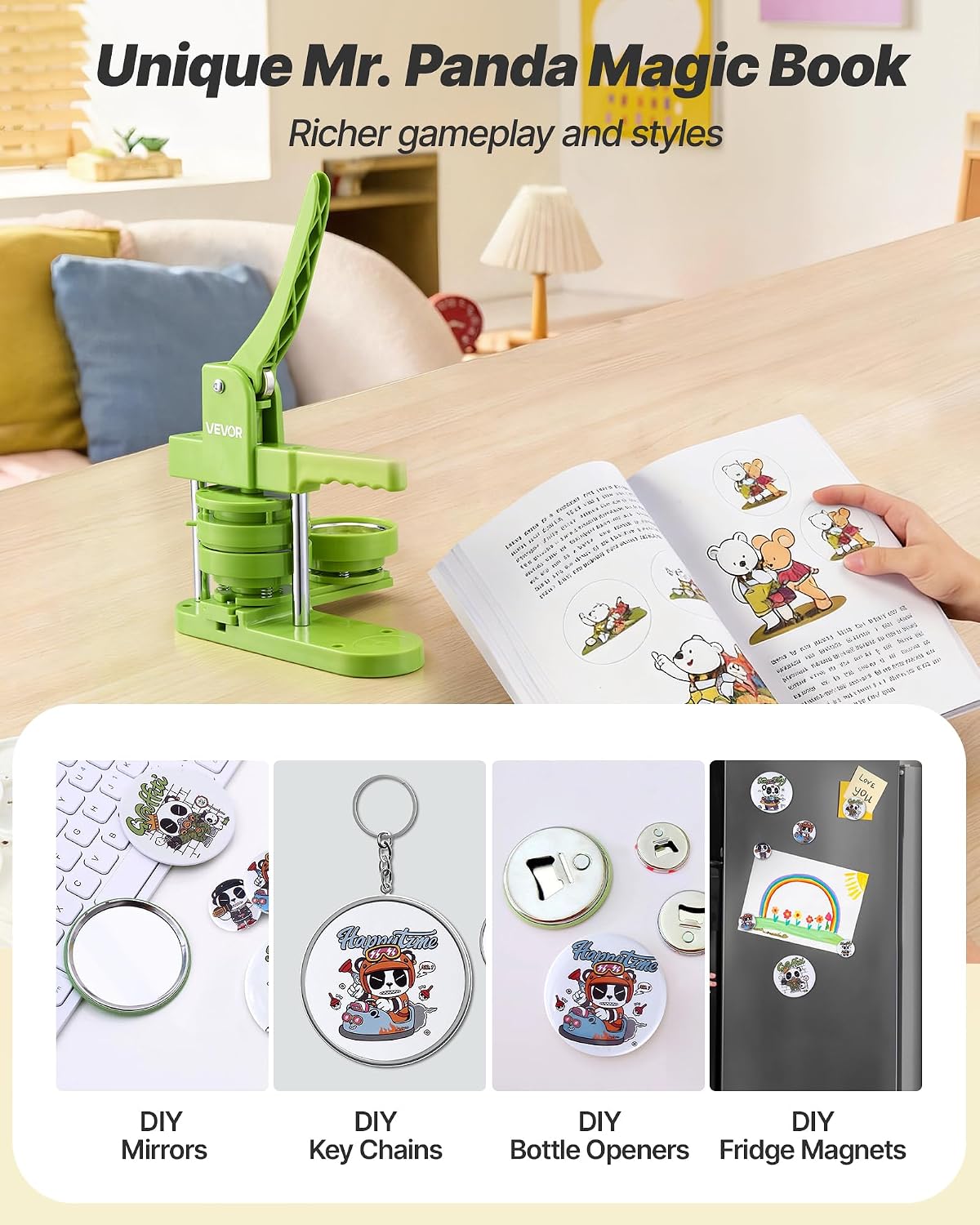 Detalle 2 de VEVOR DC-108 Button Maker, 3-Inch/75mm Press with 100 Button Parts
