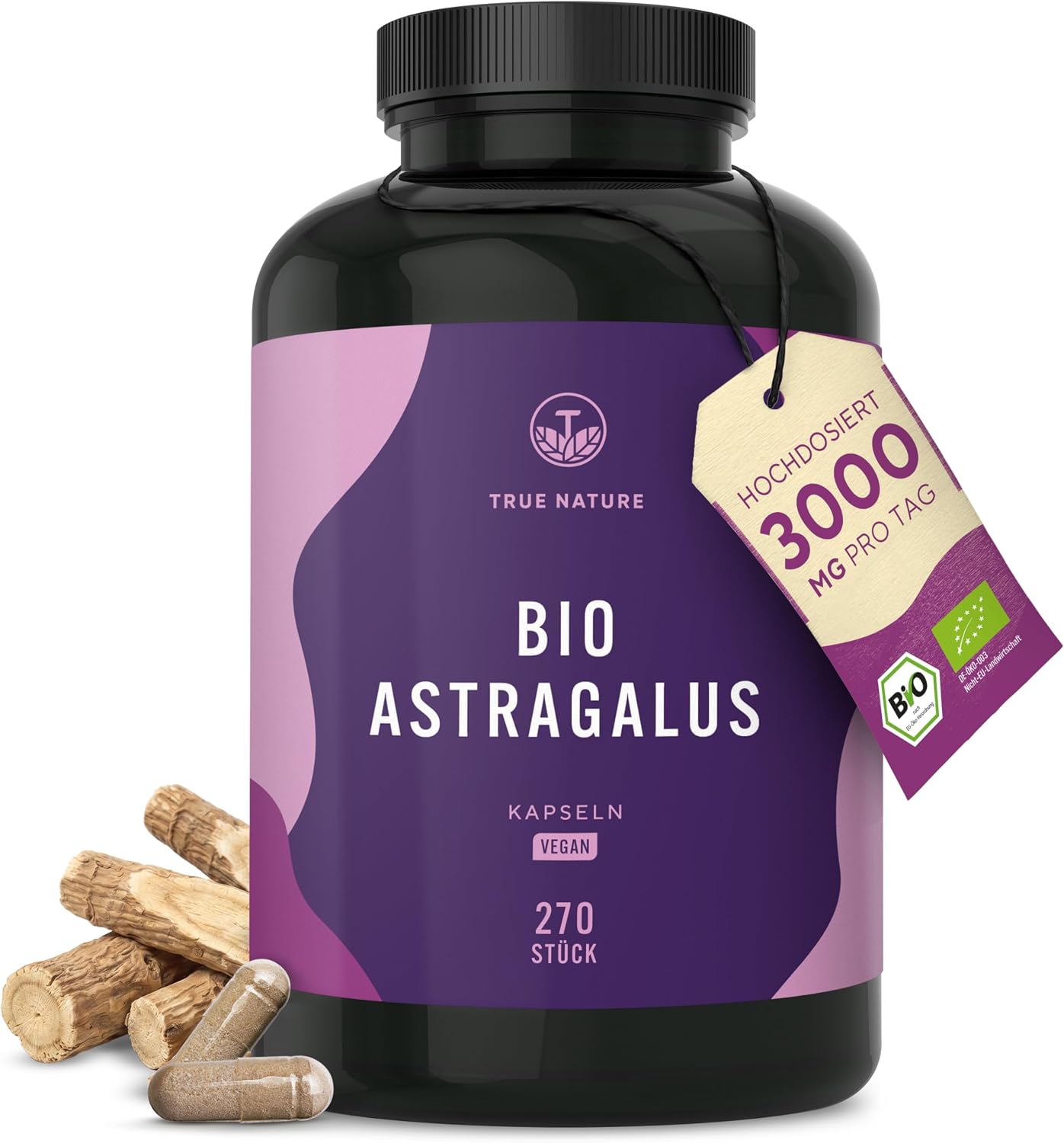 Detalle de Bio Astragalus – 270 Kapseln hochdosiert (3000 mg pro Tag) – vegan, rein & laborgeprüft
