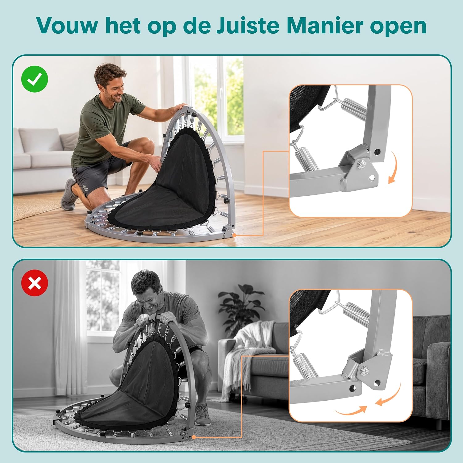 Detalle de SereneLife SLELT367 opvouwbare fitnesstrampoline, rond, met schuimhandgreep