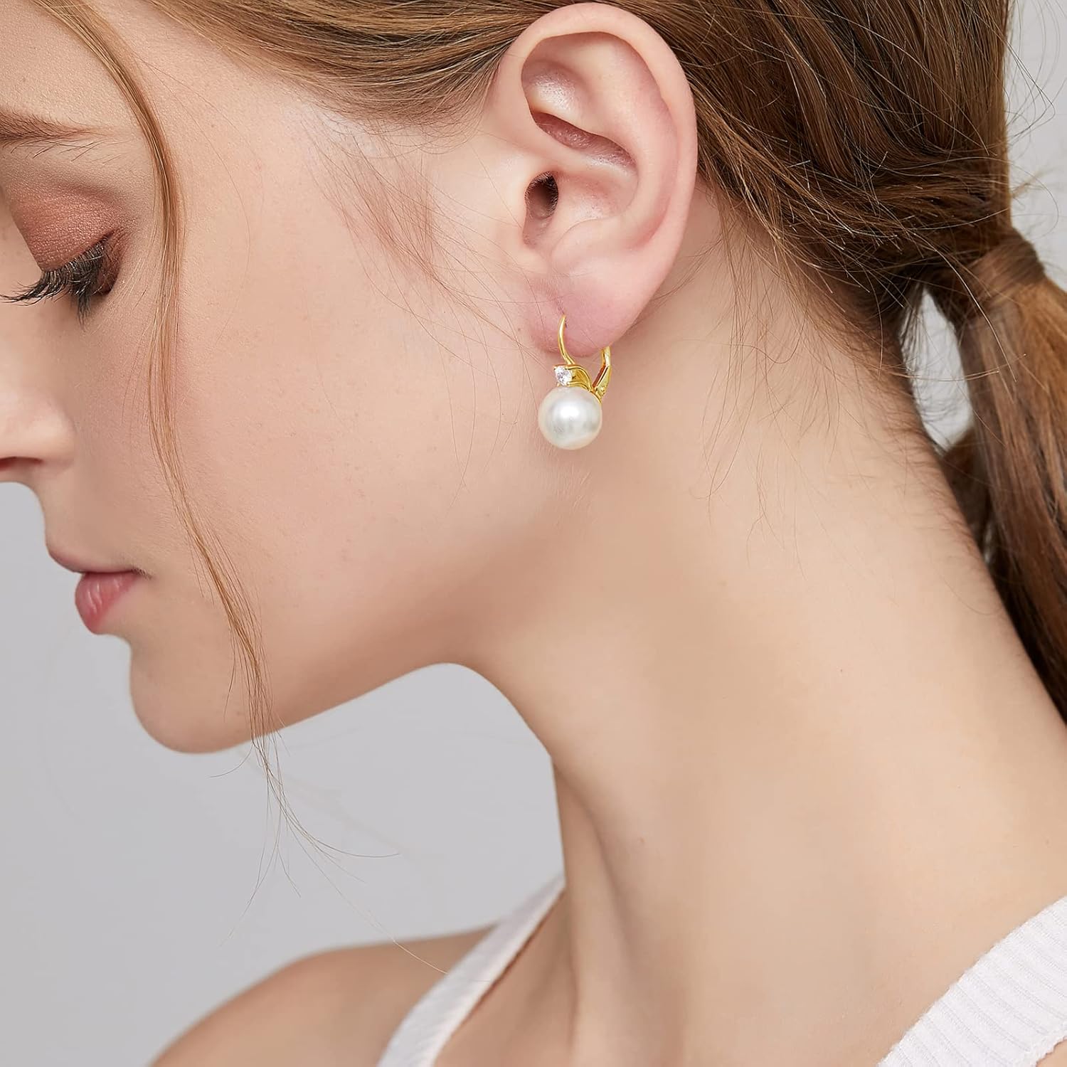 Detalle de jiamiaoi 18Kt Weißgold plattiert Perlenohrringe – Silber 925, Tropfen-Perle 10 mm