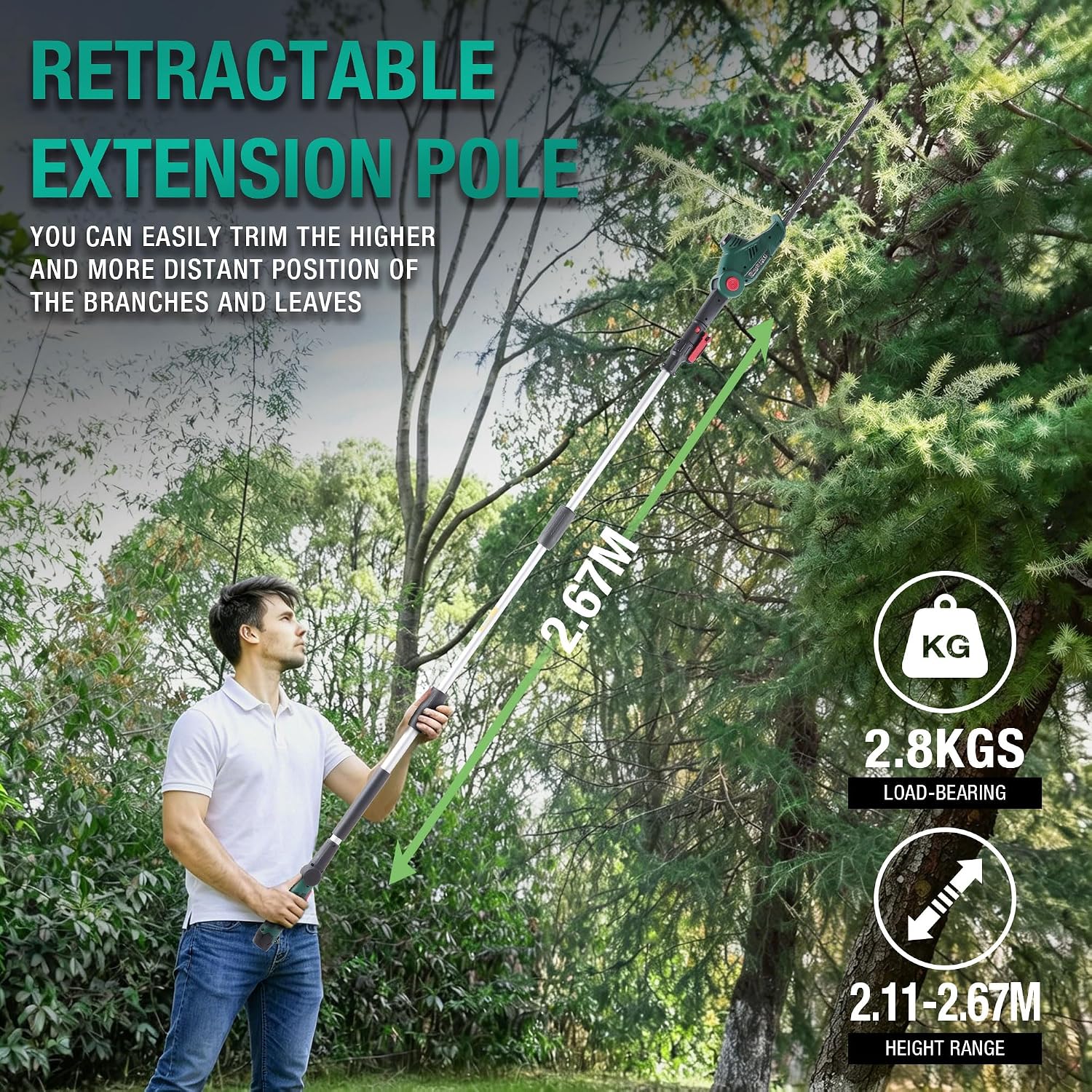 Thumbnail 6 de POSENPRO 12V Cordless Pole Hedge Trimmer with 2x 2.0Ah Batteries and 2.67m Reach
