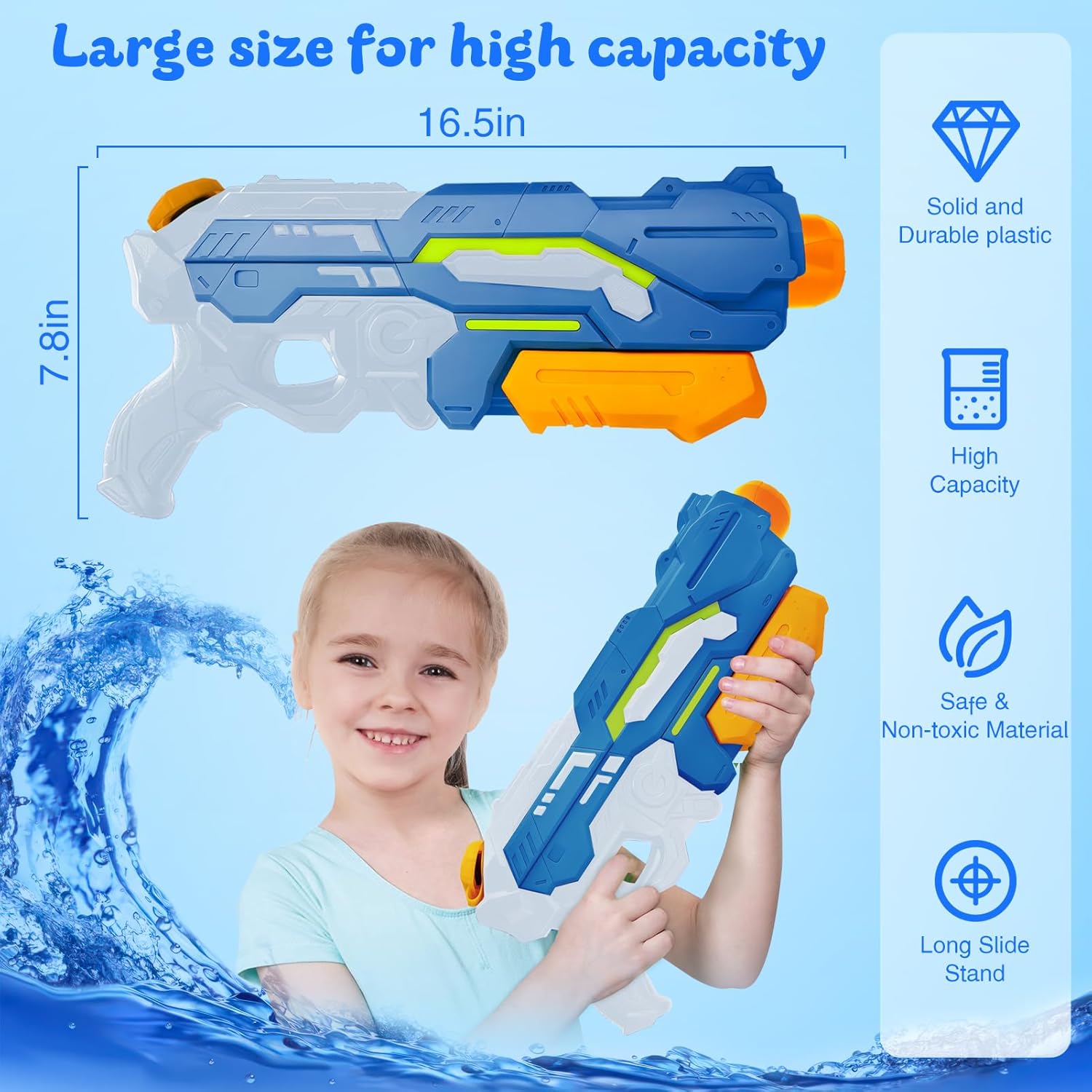 Detalle 2 de Pistola ad Acqua Potente 1200 ml – Fucile ad Acqua a Lungo Raggio per Grandi e Piccoli (Blu)