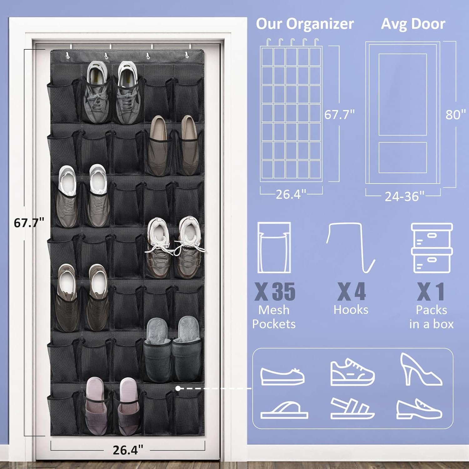 Detalle de Over the Door Shoe Organizer 67.7" × 26.4"