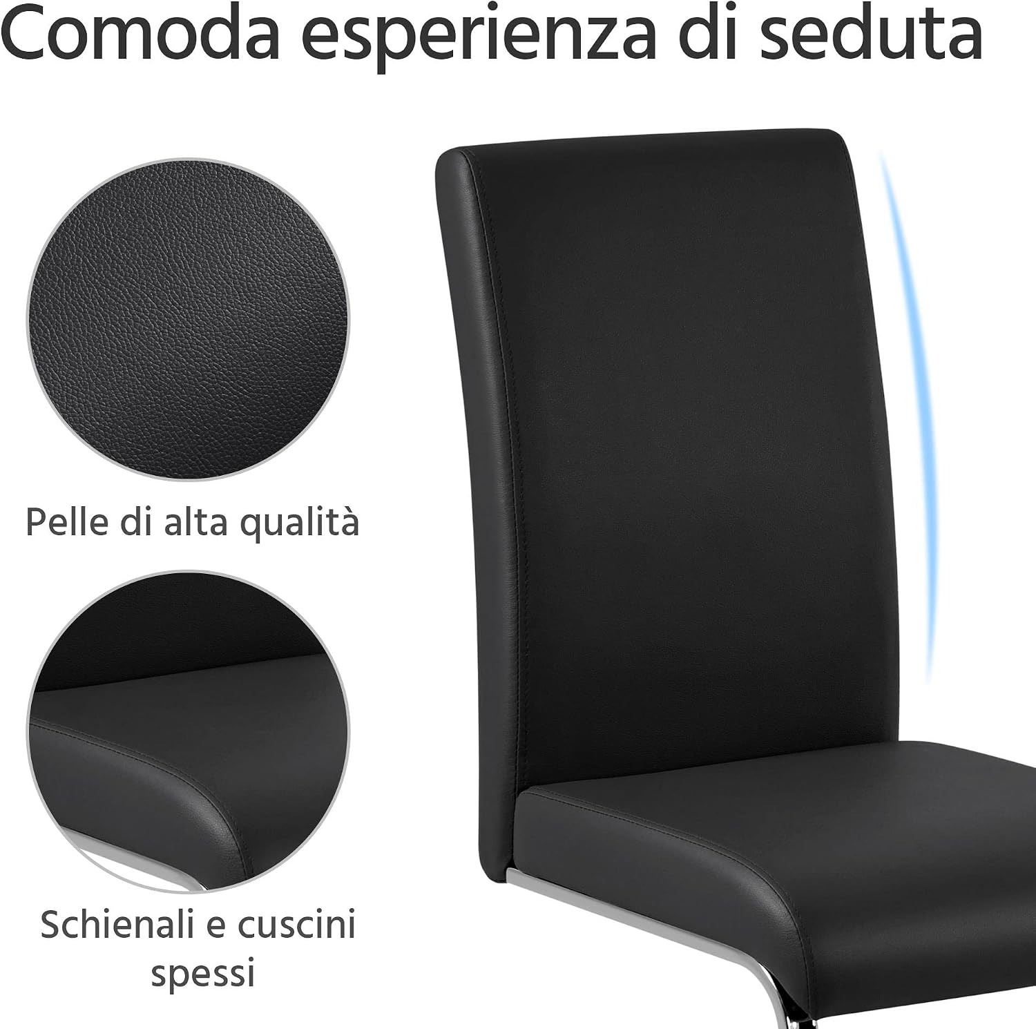 Detalle de Yaheetech Set 2 sedie da sala da pranzo imbottite con schienale alto, seduta spessa 10 cm e gambe a U in metallo, nero