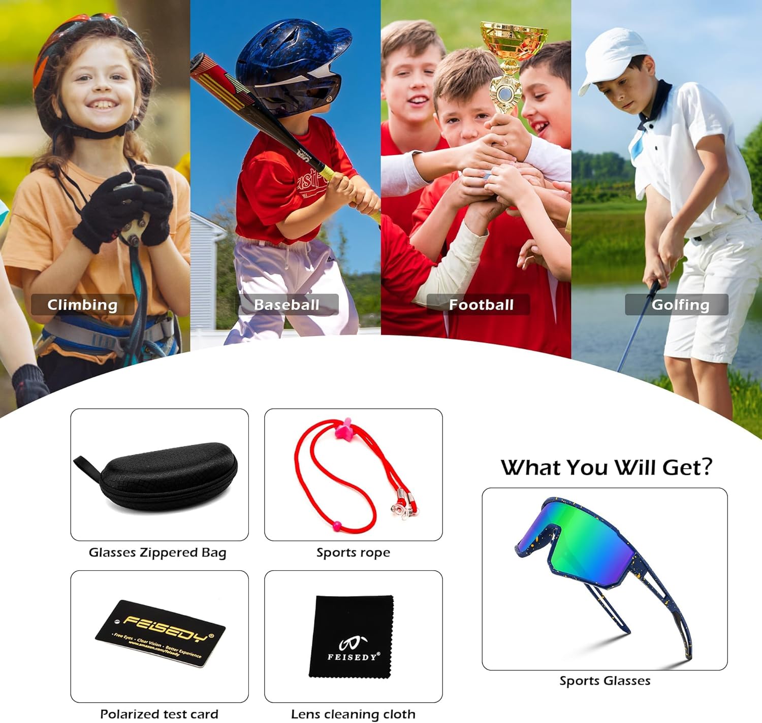 Thumbnail 5 de FEISEDY occhiali da sole sportivi polarizzati per ragazzi 6-15 anni con UV400 e montatura TR90 (B4163)