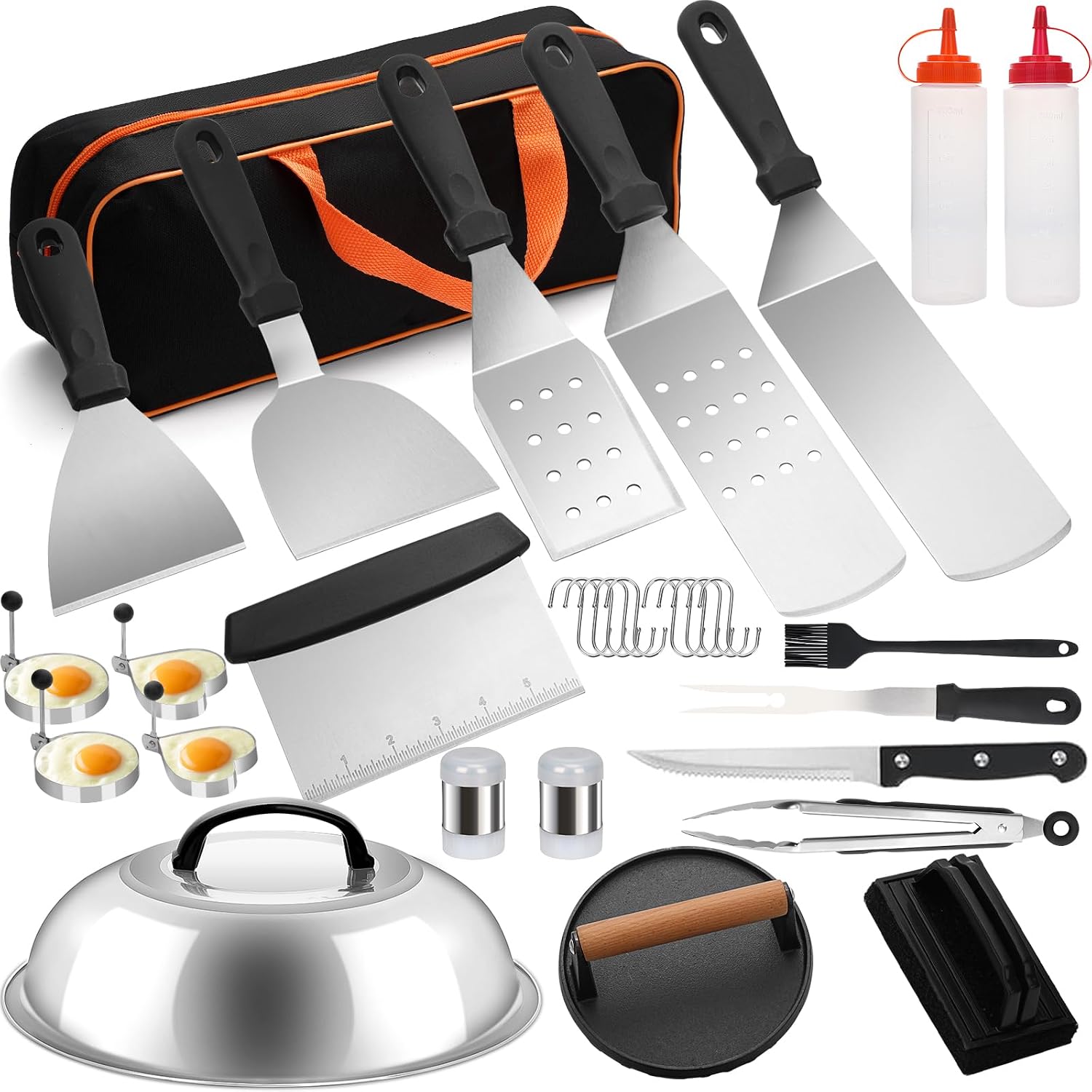 Detalle de CenGoes BBQ Griddle 32-Piece Stainless Steel Flat-Top Grill Tool Set