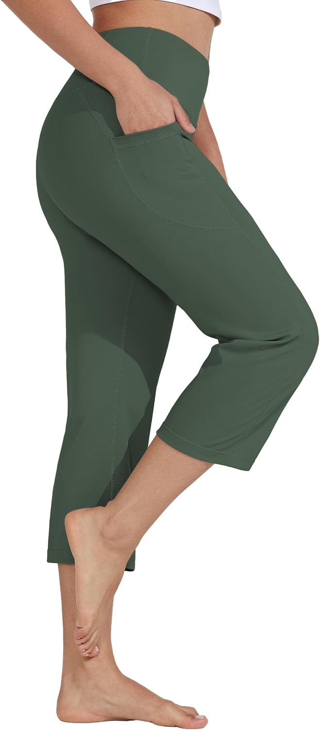 Detalle de Willit Women's Yoga Capris Pants: High-Waist, Straight-Leg 21" Capris