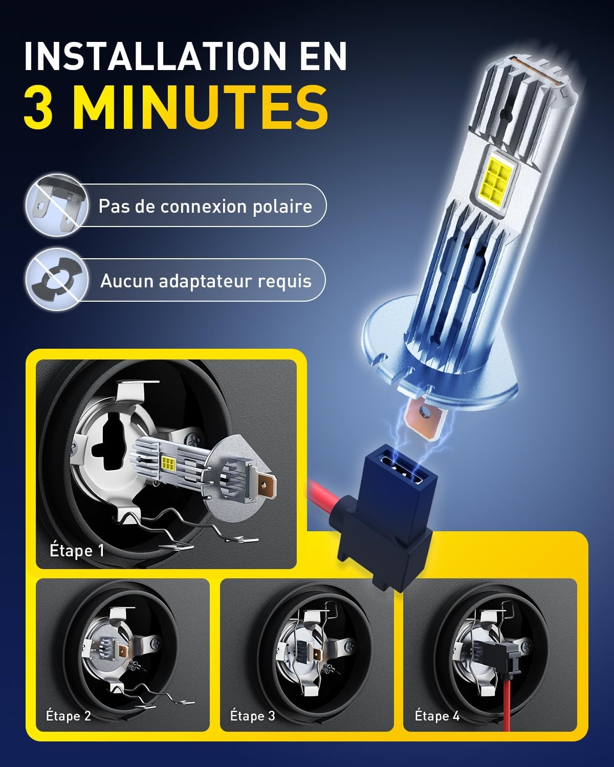 Detalle de AUXITO Ampoule H1 LED Ultra Puissante – Blanc 6500K, Lot de 2, Plug & Play
