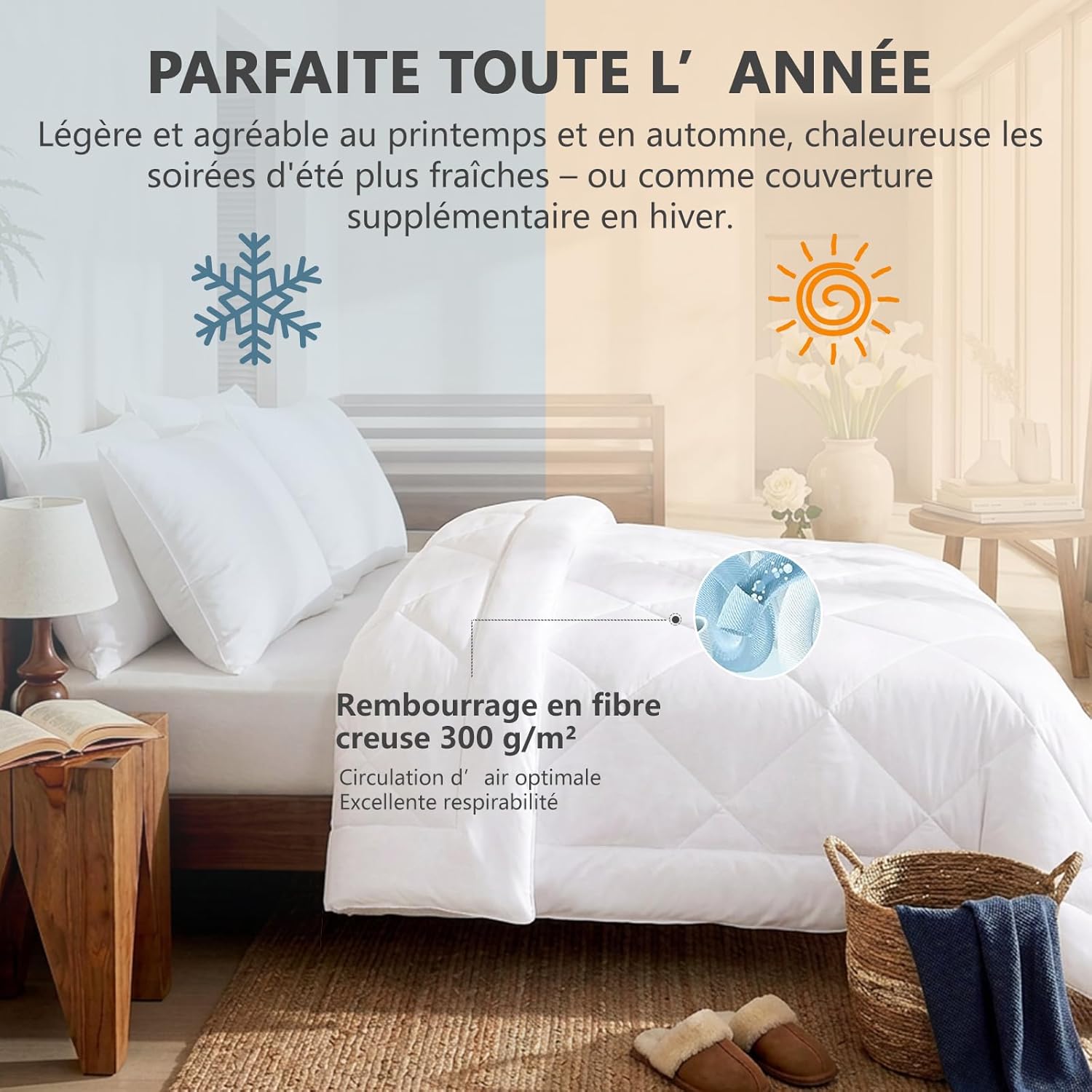 Thumbnail 2 de CozyLux Couette 220x240 tempérée pour lit double – 4 saisons, 300 g/m², fibre microfibre, 4 boucles d’angle