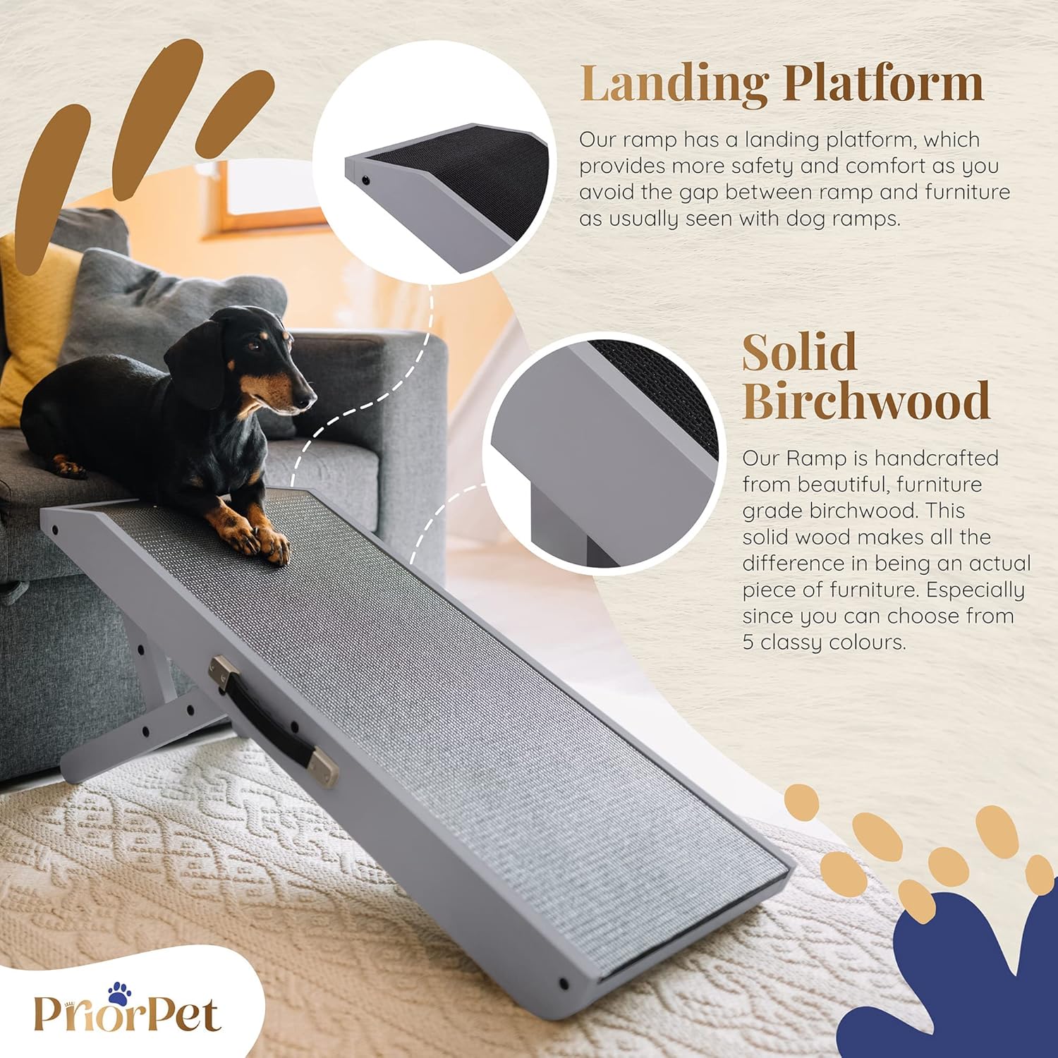 Thumbnail 1 de PRIORPET Birchwood Foldable Dog Ramp for Couch (7”–20” Adjustable)