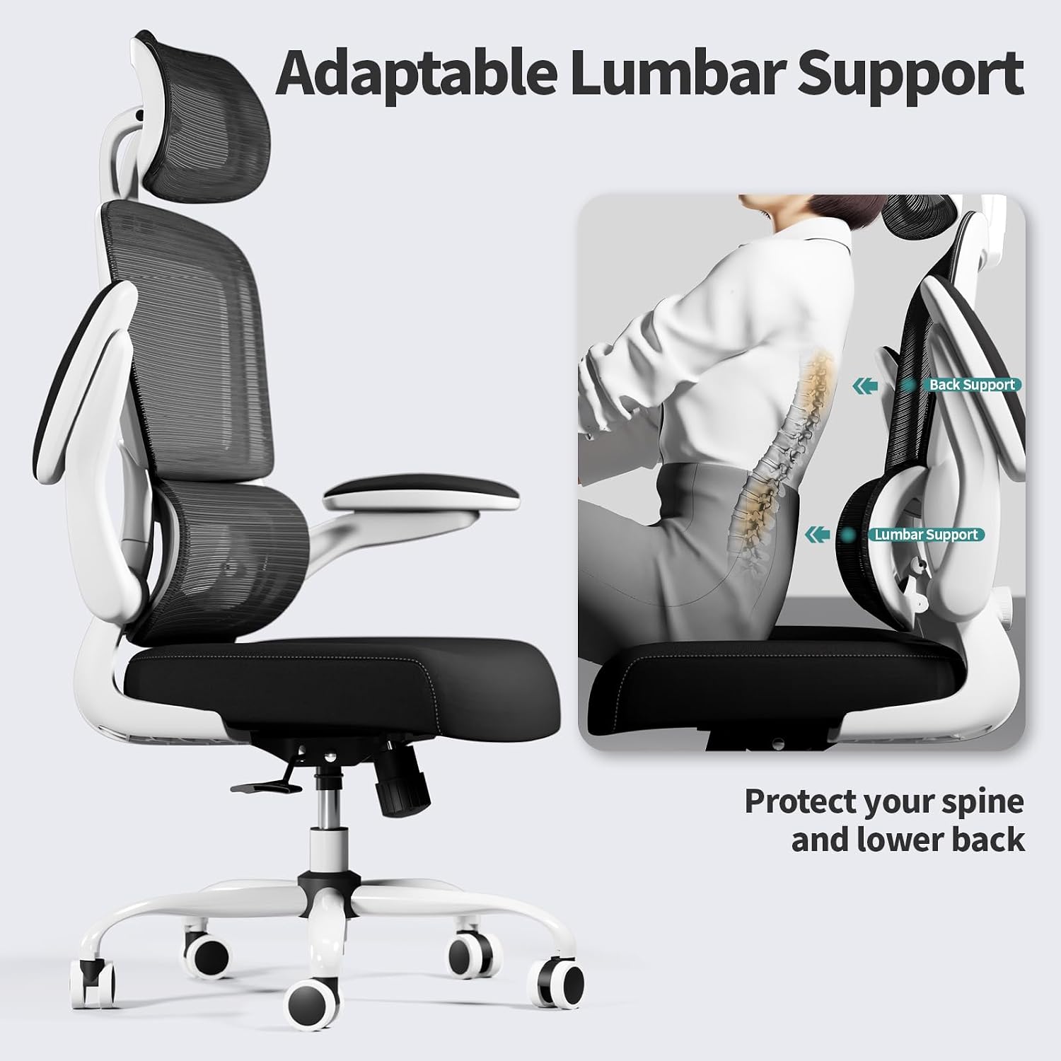 Thumbnail 6 de TRALT TRALT+ERG+YQ001-1-W-B-CA Ergonomic Mesh Office Chair, Adjustable Lumbar
