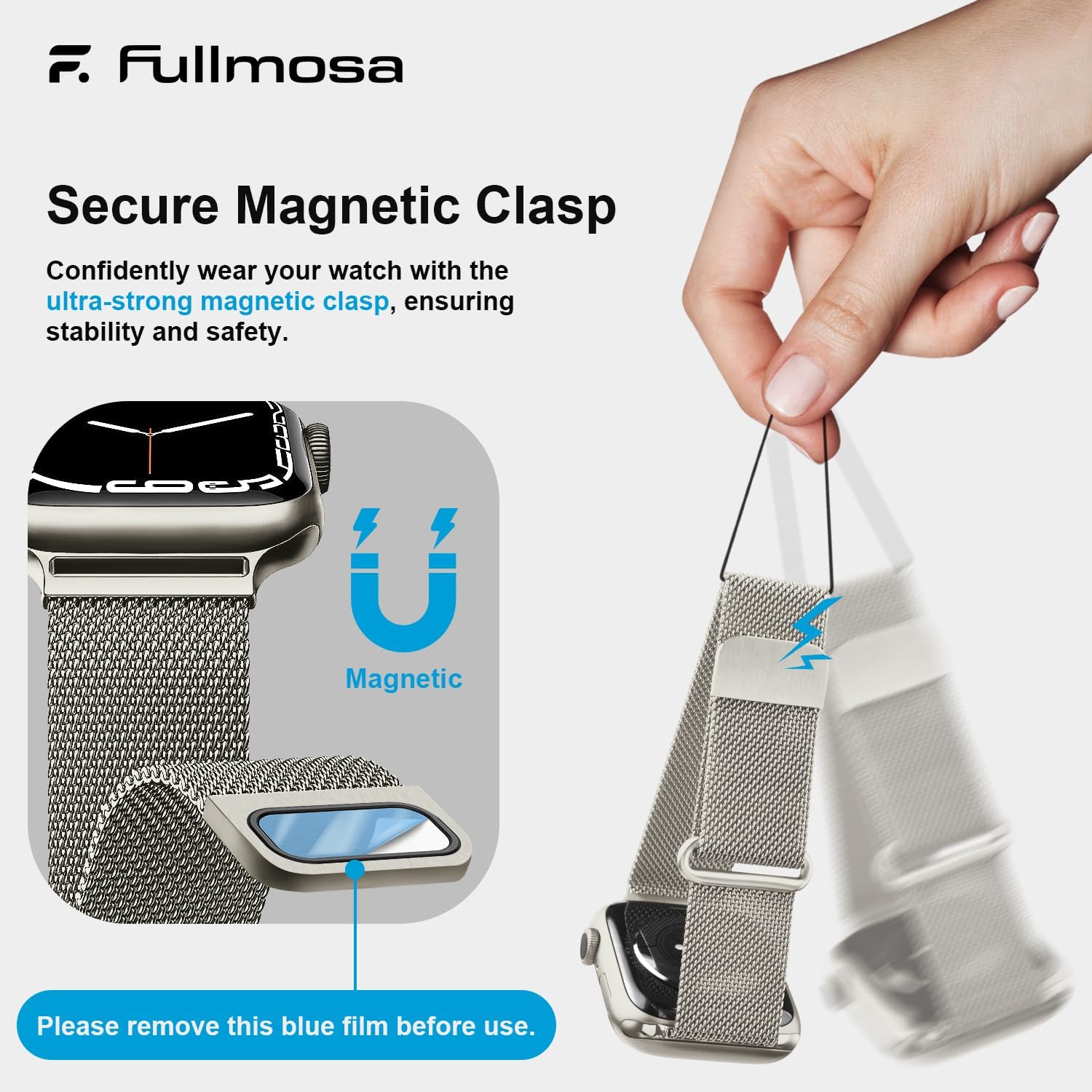 Thumbnail 6 de Fullmosa Stainless Steel Milanese Loop Apple Watch band (38mm–49mm) with double-layer magnetic clasp