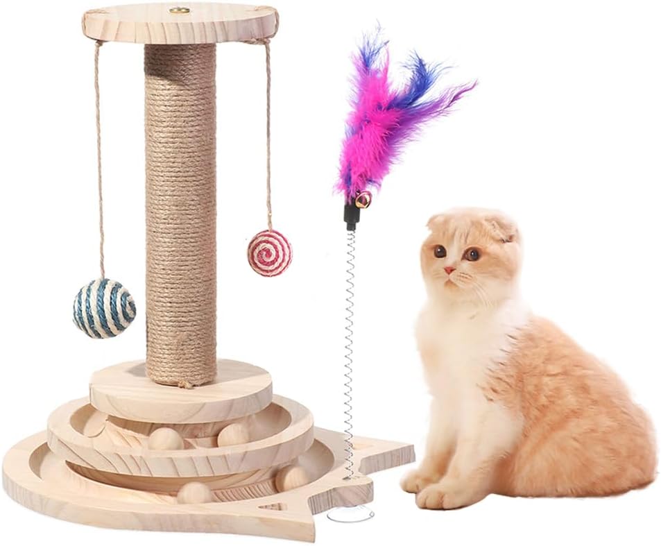 Thumbnail 6 de Marchul Cat Scratching Post with Teasing Hanging Ball and Sisal Rope, 68 cm tall (White)
