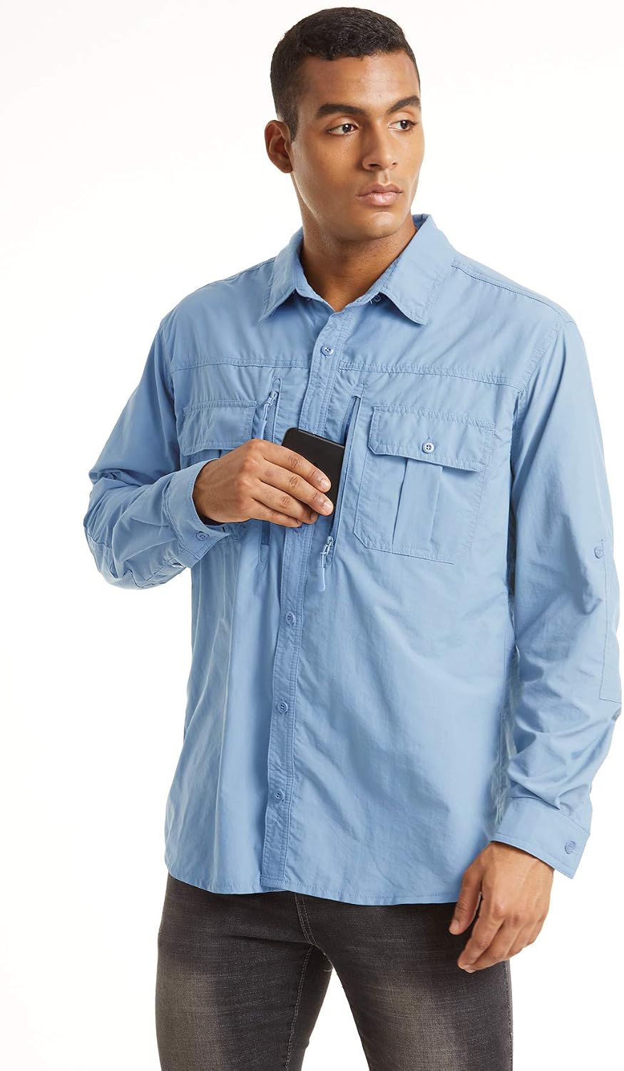Detalle 2 de TACVASEN Men's Tactical Hiking Shirt, Quick-Dry Long Sleeve with UV Protection