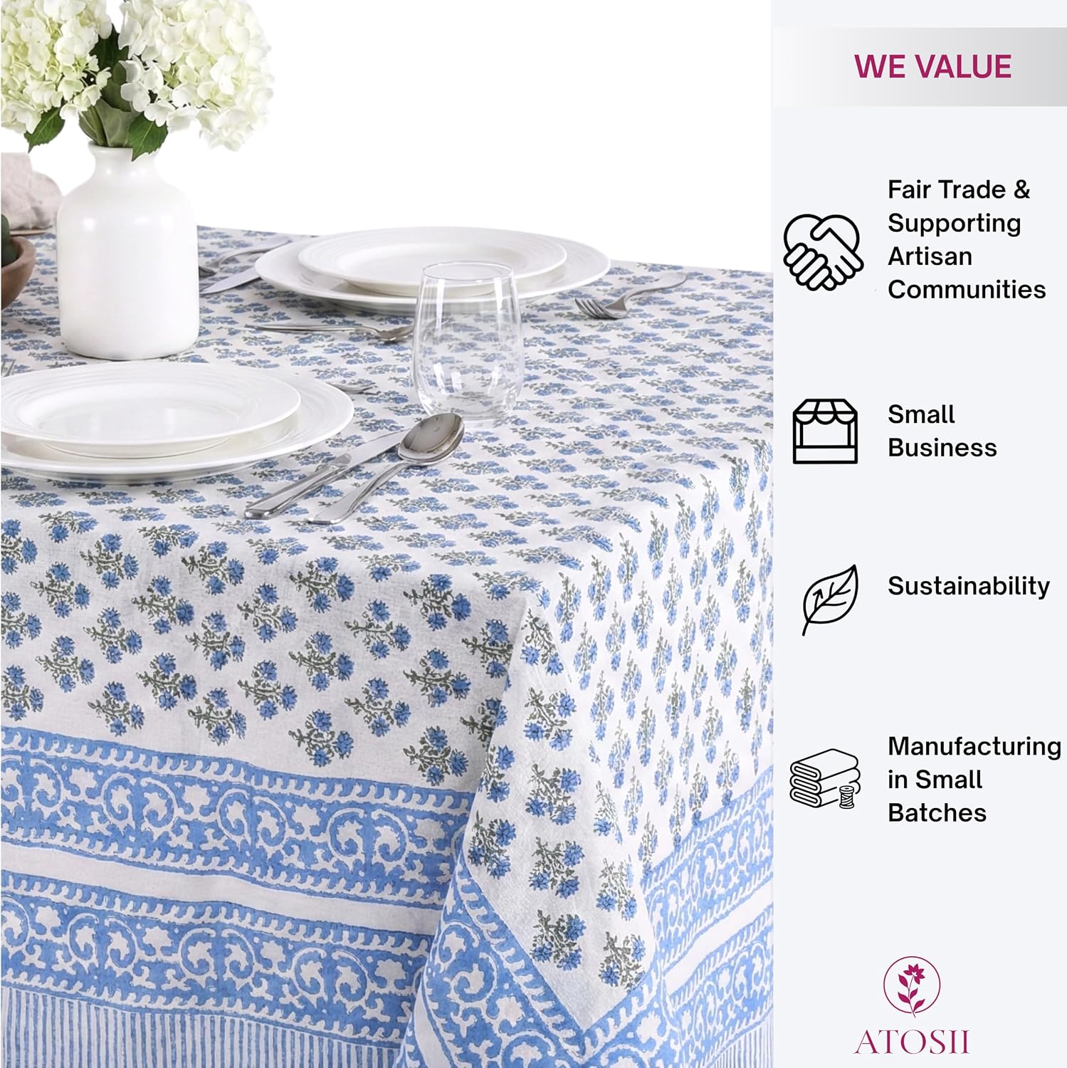 Detalle 2 de ATOSII Cotton Tablecloth, 72 x 108 inches
