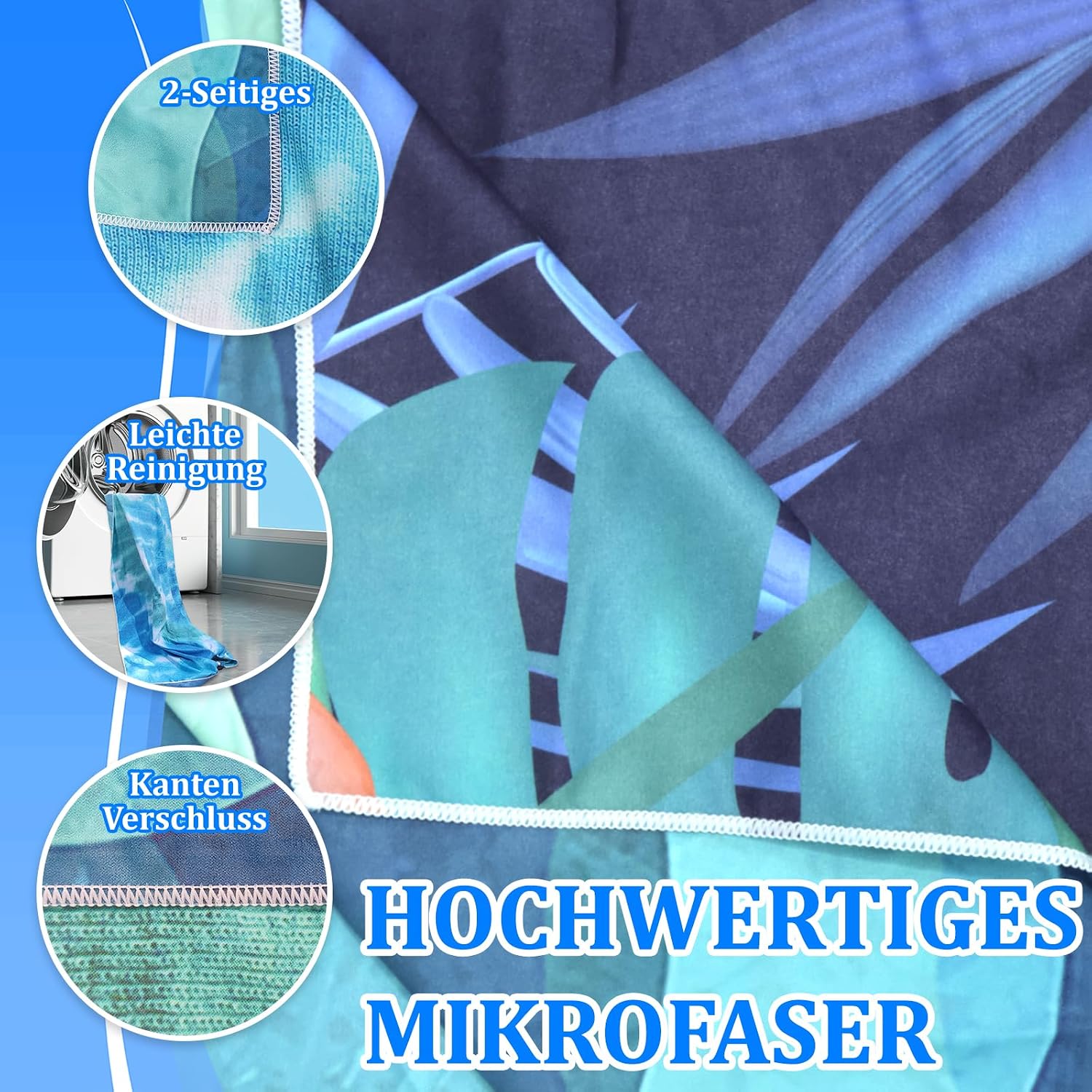 Thumbnail 2 de Giyim Strandhandtuch Groß 180 × 100 cm – Mikrofaser, doppelseitig bedruckt, schnell trocknend