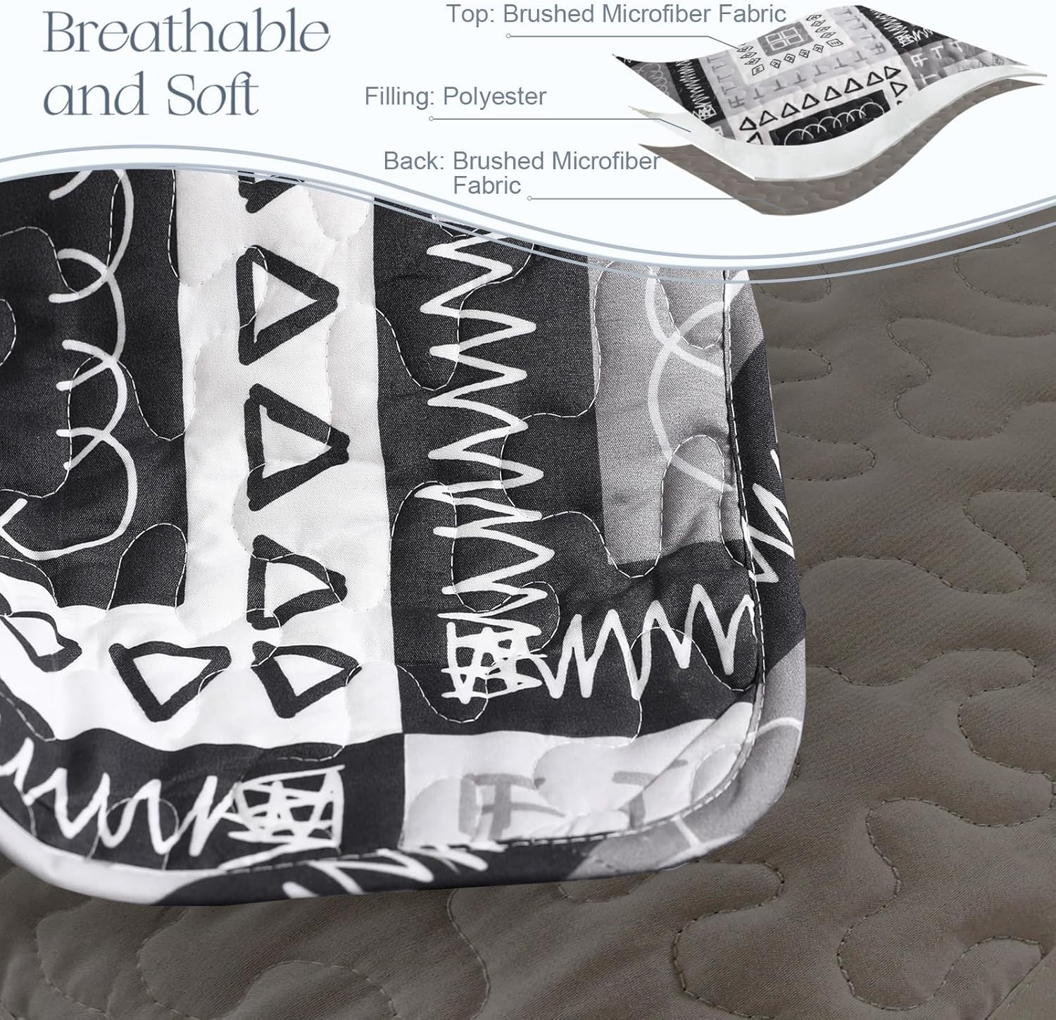 Detalle 2 de Exclusivo Mezcla Quilt13-EBLACK-Q Reversible Queen Quilt Set, Black Patchwork