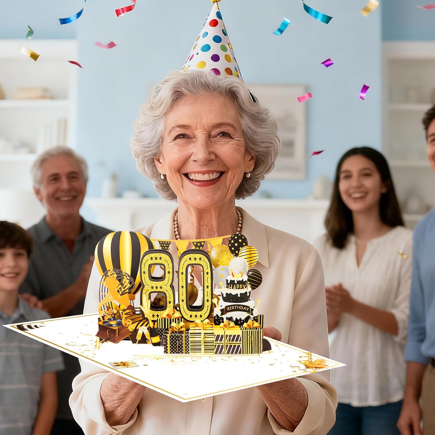 Thumbnail 6 de Olosong Geburtstagskarte zum 80. Geburtstag – 3D Pop-up Karte „80“ mit Umschlag