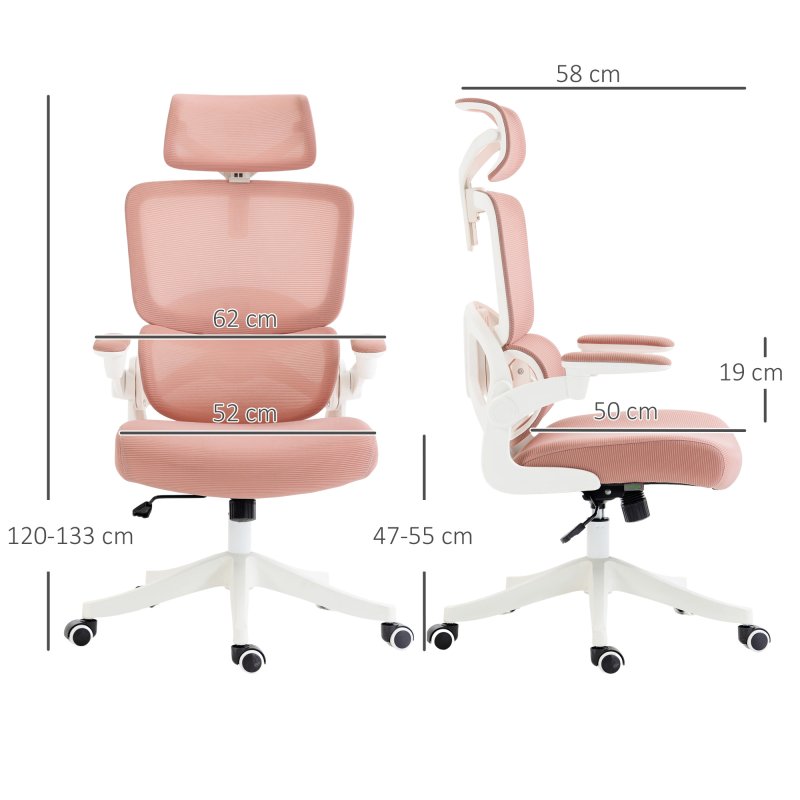 Thumbnail 1 de Vinsetto Silla de oficina de malla, respaldo alto, rosa (62x58x120–133 cm)
