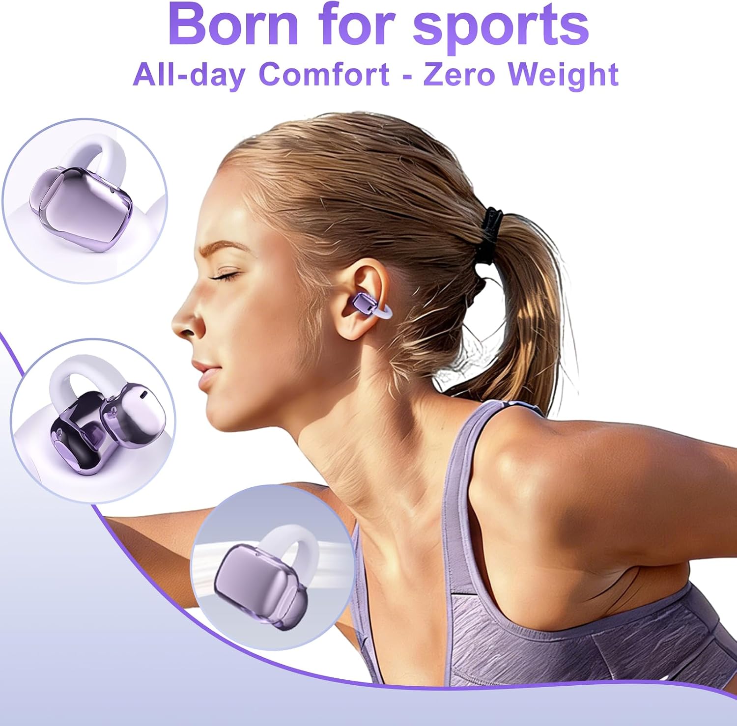 Thumbnail 1 de zaanieo Open Ear Wireless Earbuds: Clip-On Design with ENC Mic, 50h Playtime