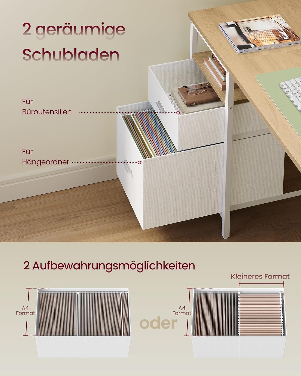 Detalle 2 de VASAGLE LWD105YD01 Schreibtisch 160x60 cm