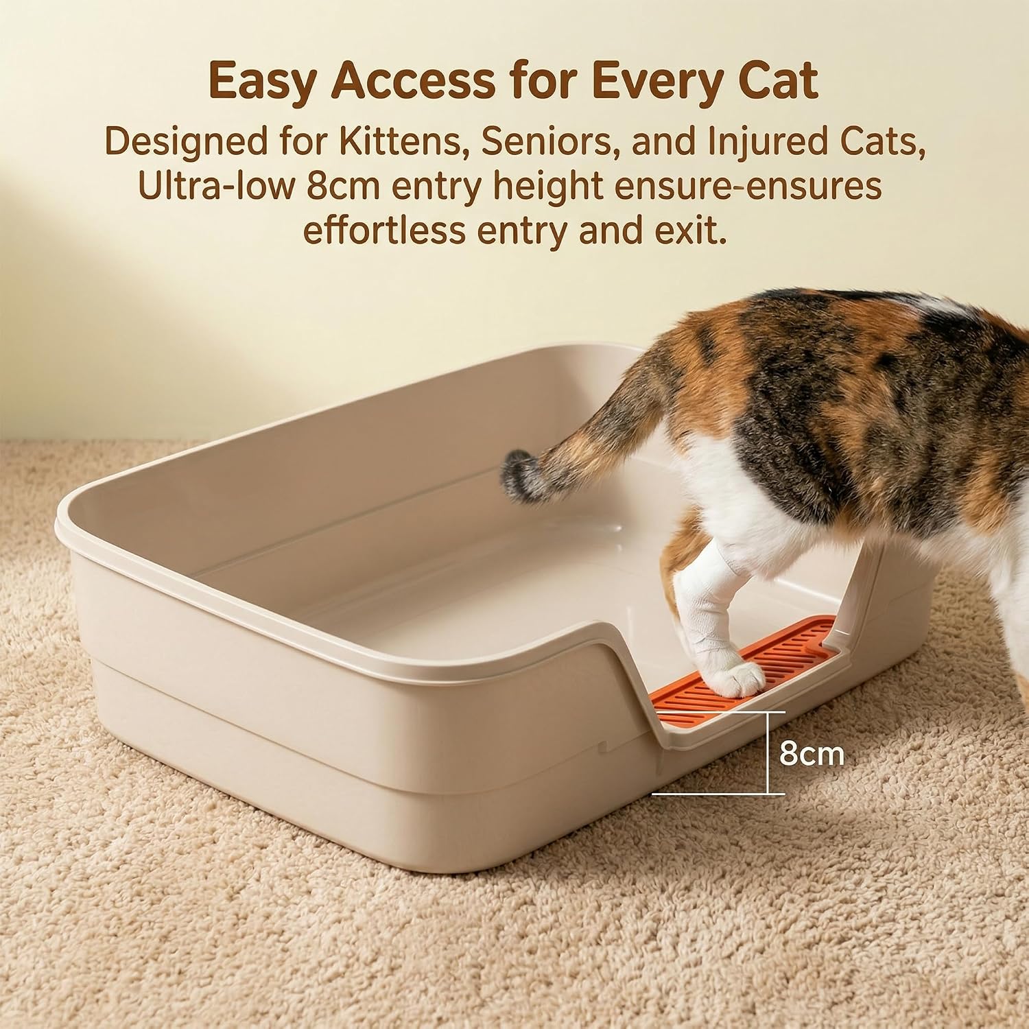 Thumbnail 1 de Suhaco Large Cat Litter Tray with High Sides & Low Entry – Open 60x40x16 cm, No Lid, Anti-Splash Fence